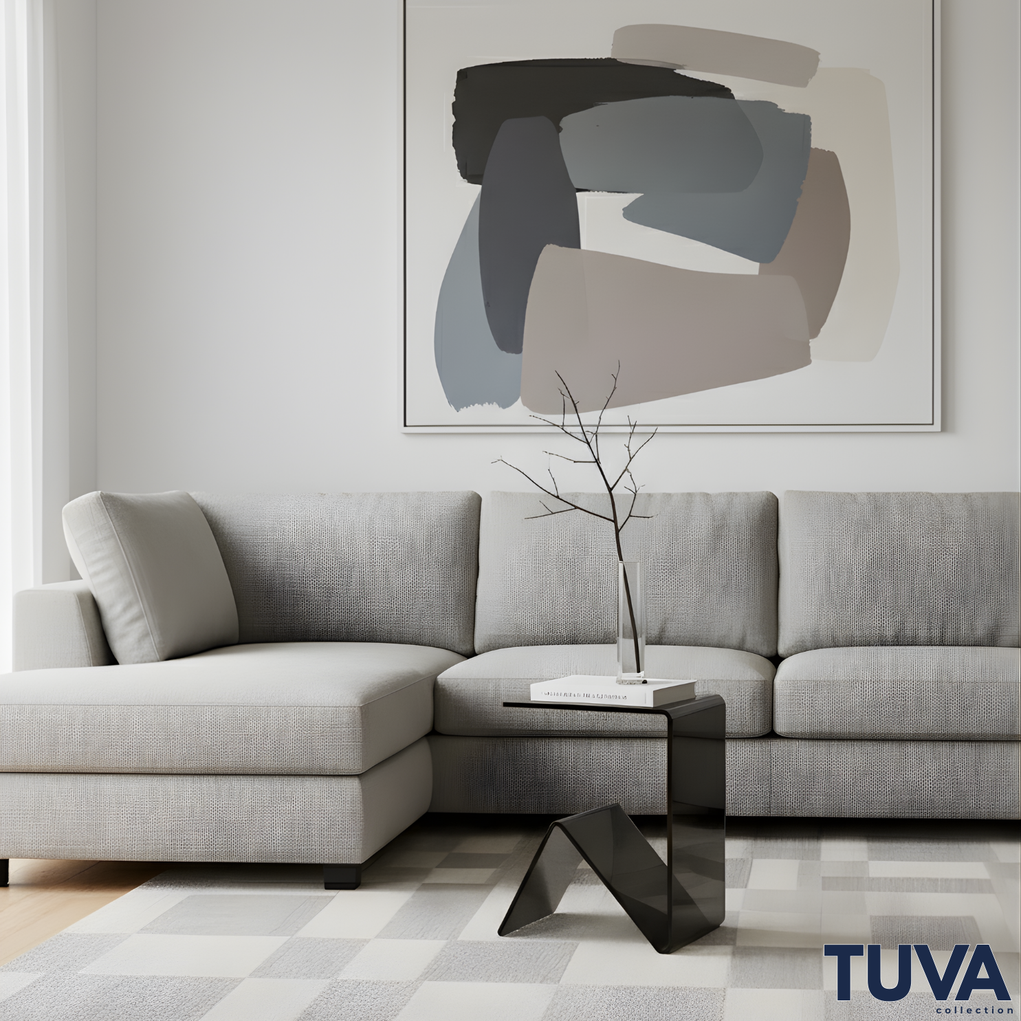 Elan – Tek Parça Bükümlü Şeffaf Akrilik Modern Sehpa | Çarpraz Dengeli Avangard Tasarım | Tuva Premium Mobilya