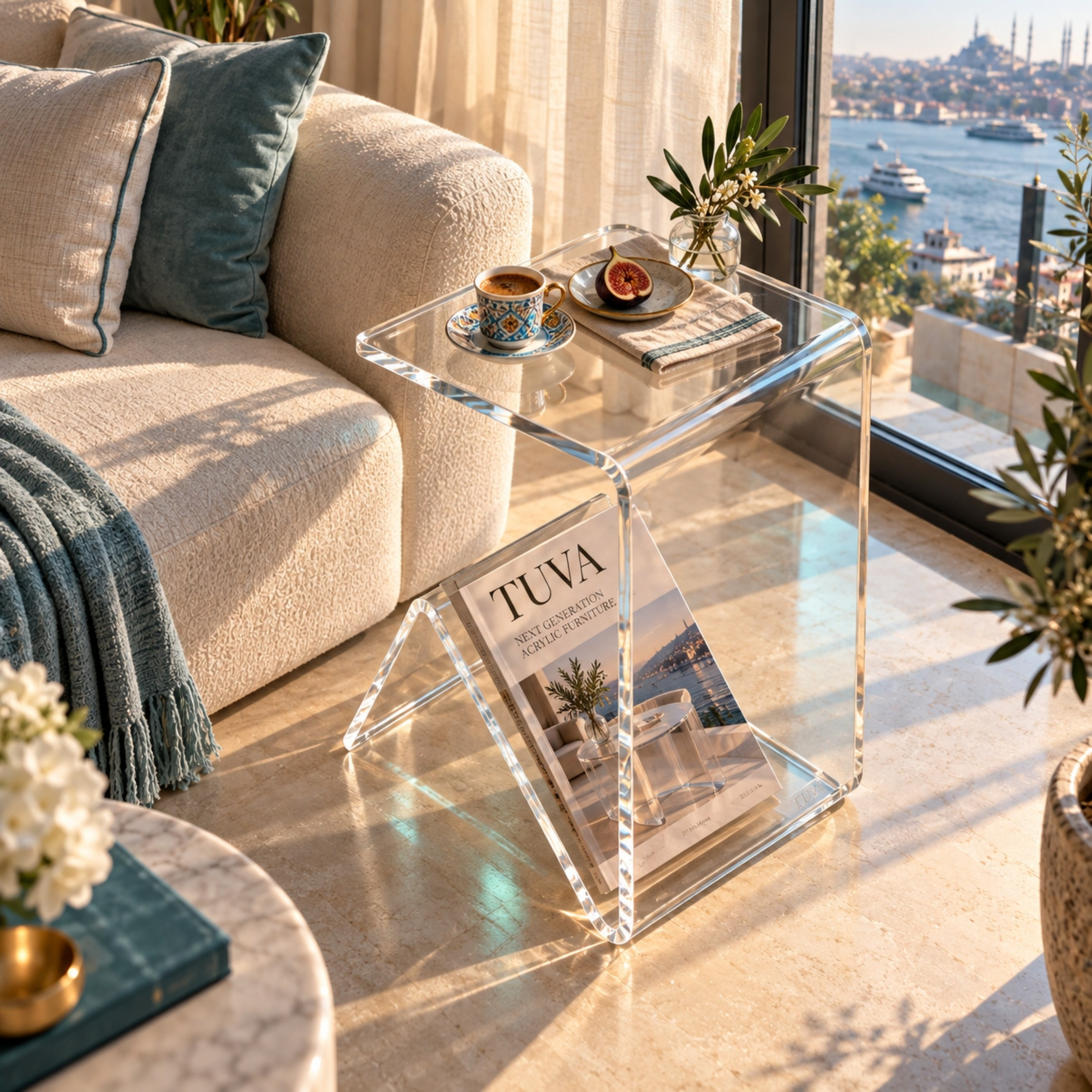 Elan | Tek Parça Bükümlü Şeffaf Akrilik Modern Sehpa | TUVA Collection
