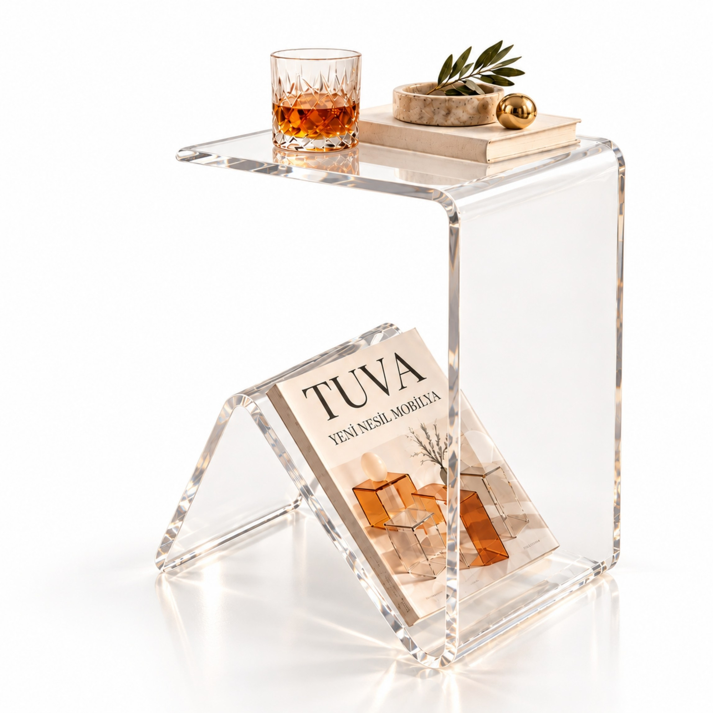 Elan | Tek Parça Bükümlü Şeffaf Akrilik Modern Sehpa | TUVA Collection