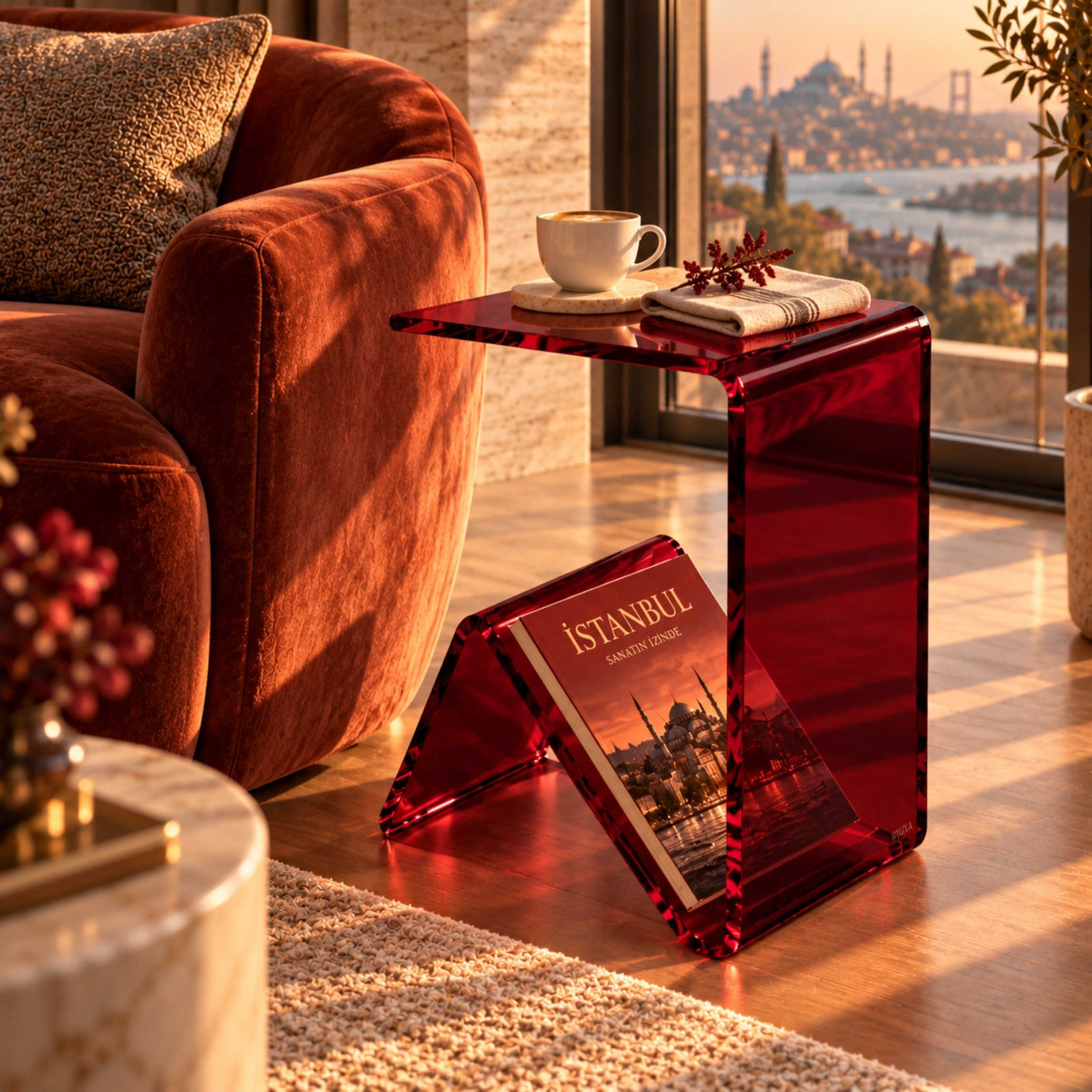 Elan | Tek Parça Bükümlü Şeffaf Akrilik Modern Sehpa | TUVA Collection