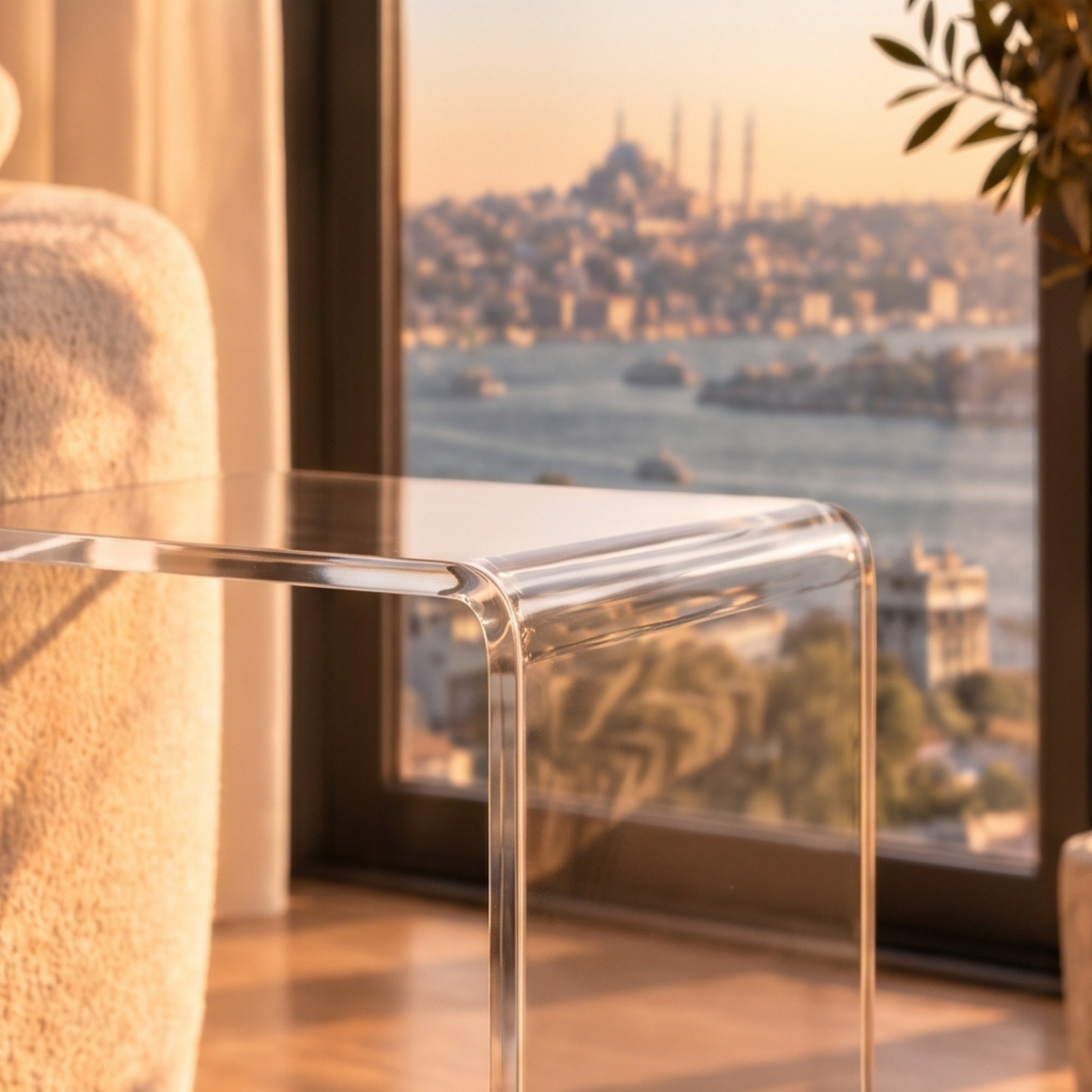 Elan | Tek Parça Bükümlü Şeffaf Akrilik Modern Sehpa | TUVA Collection