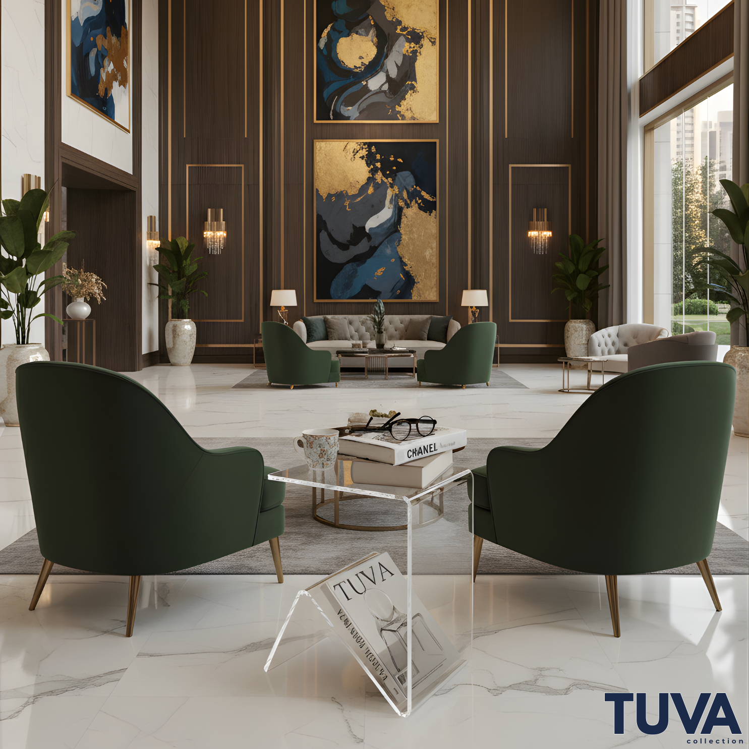 Elan – Tek Parça Bükümlü Şeffaf Akrilik Modern Sehpa | Çarpraz Dengeli Avangard Tasarım | Tuva Premium Mobilya