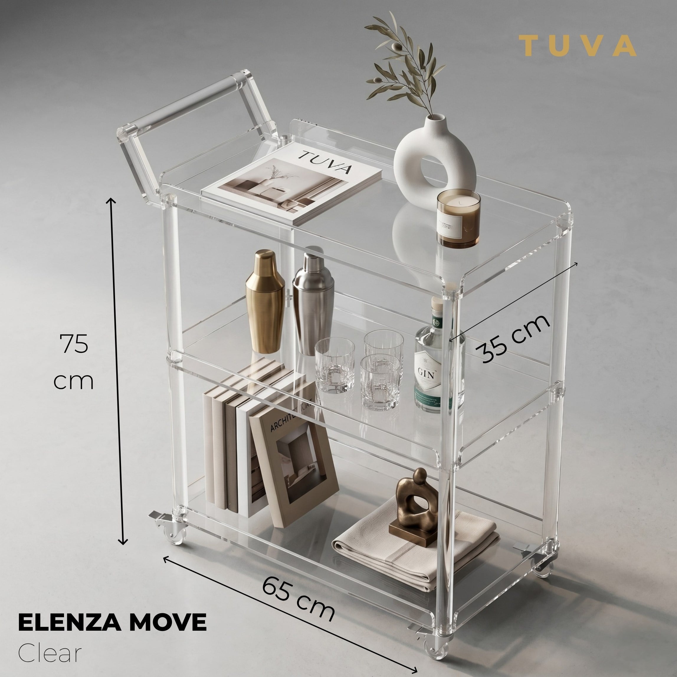 ELENZA MOVE | Akrilik Yan Sehpa Servis Arabası & Lüks Bar Arabası | TUVA Collection