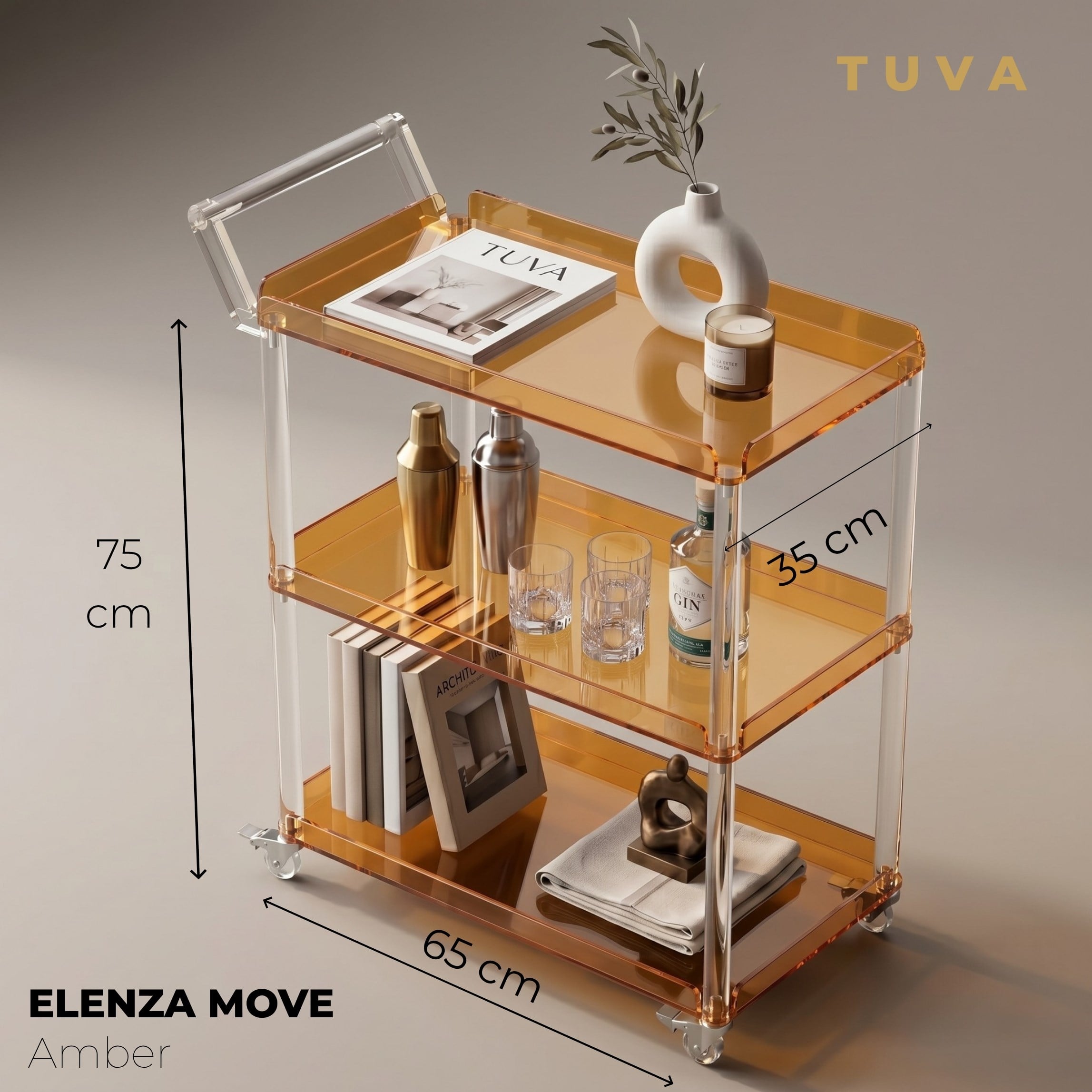 ELENZA MOVE | Akrilik Yan Sehpa Servis Arabası & Lüks Bar Arabası | TUVA Collection