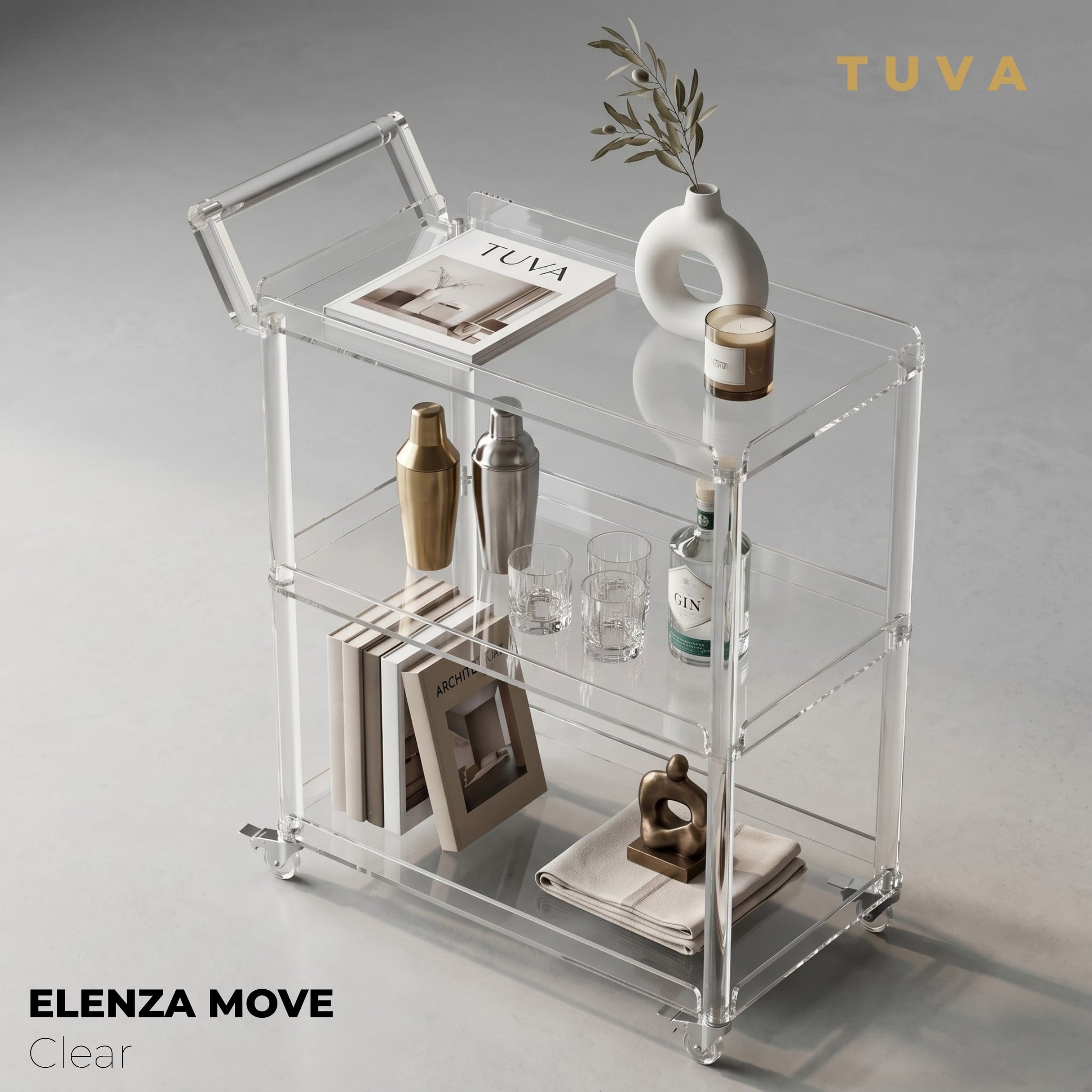 ELENZA MOVE | Akrilik Yan Sehpa Servis Arabası & Lüks Bar Arabası | TUVA Collection