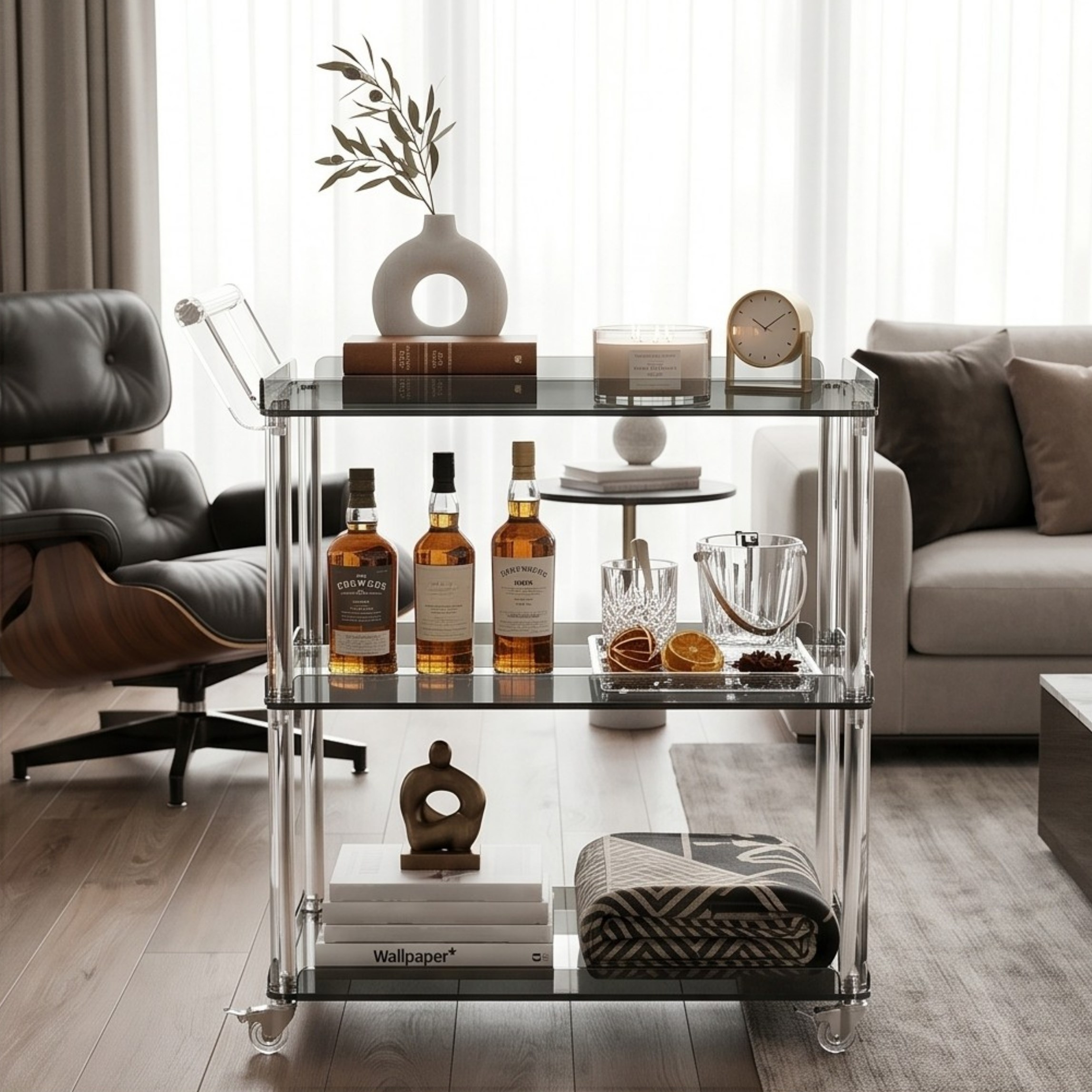 ELENZA MOVE | Akrilik Yan Sehpa Servis Arabası & Lüks Bar Arabası | TUVA Collection