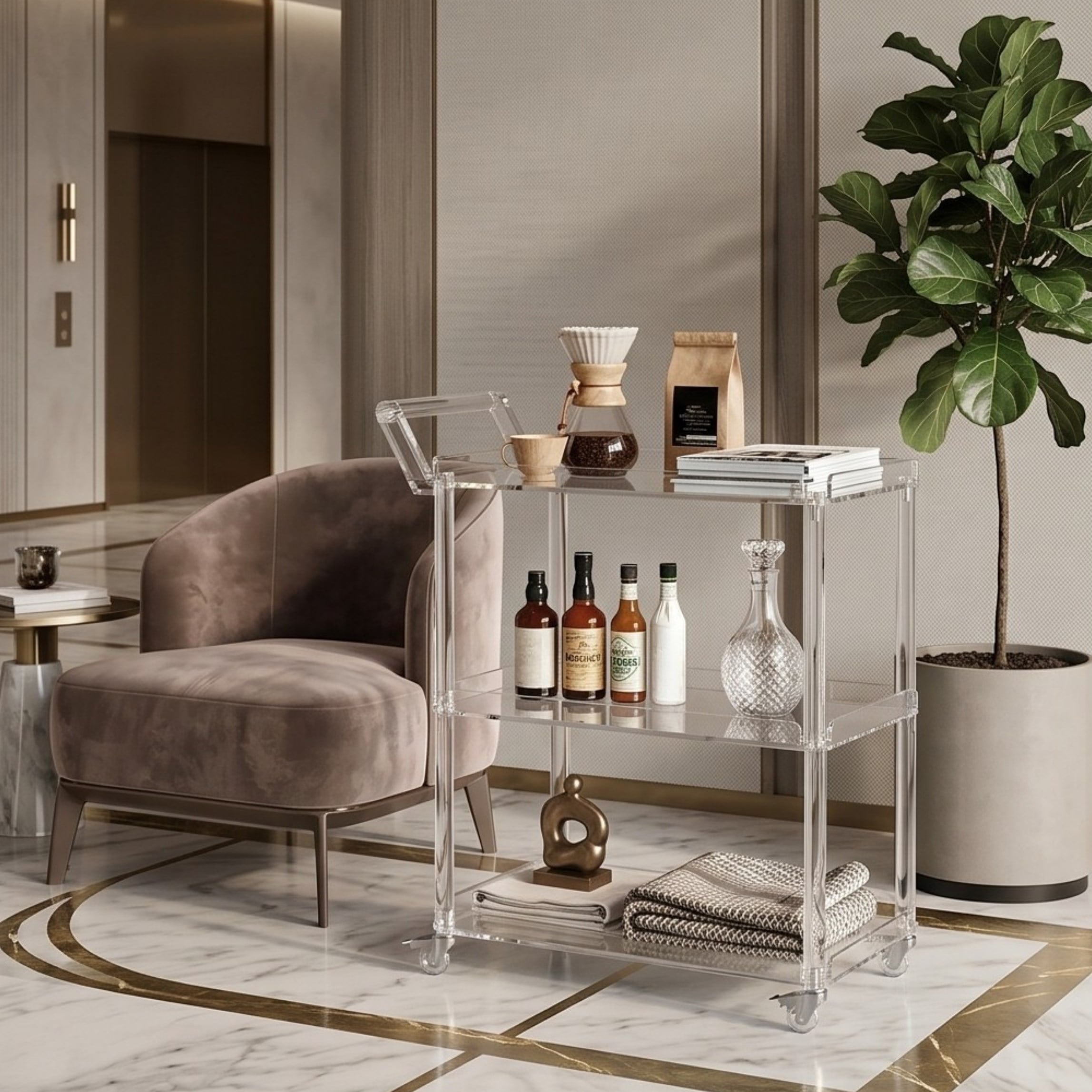 ELENZA MOVE | Akrilik Yan Sehpa Servis Arabası & Lüks Bar Arabası | TUVA Collection