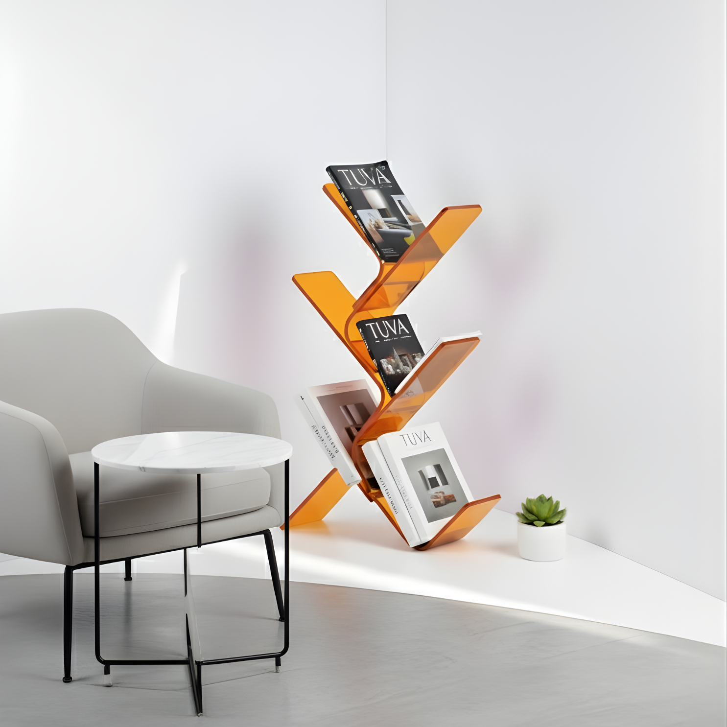 FLORESTA | Beş Bükümlü Raflı Modern Avangard Stil Yan Sehpa | Tuva Yeni Nesil Mobilya 