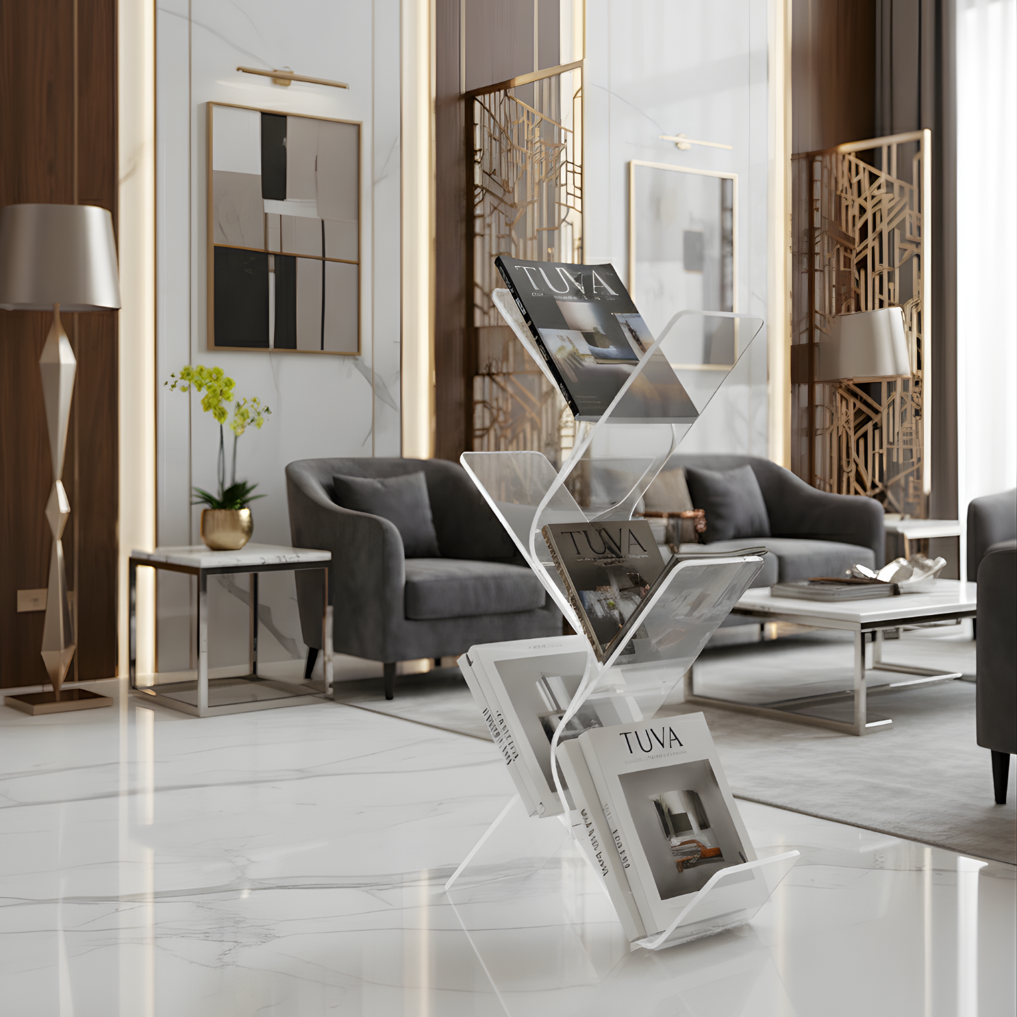 FLORESTA | Beş Bükümlü Raflı Modern Avangard Stil Yan Sehpa | Tuva Yeni Nesil Mobilya 