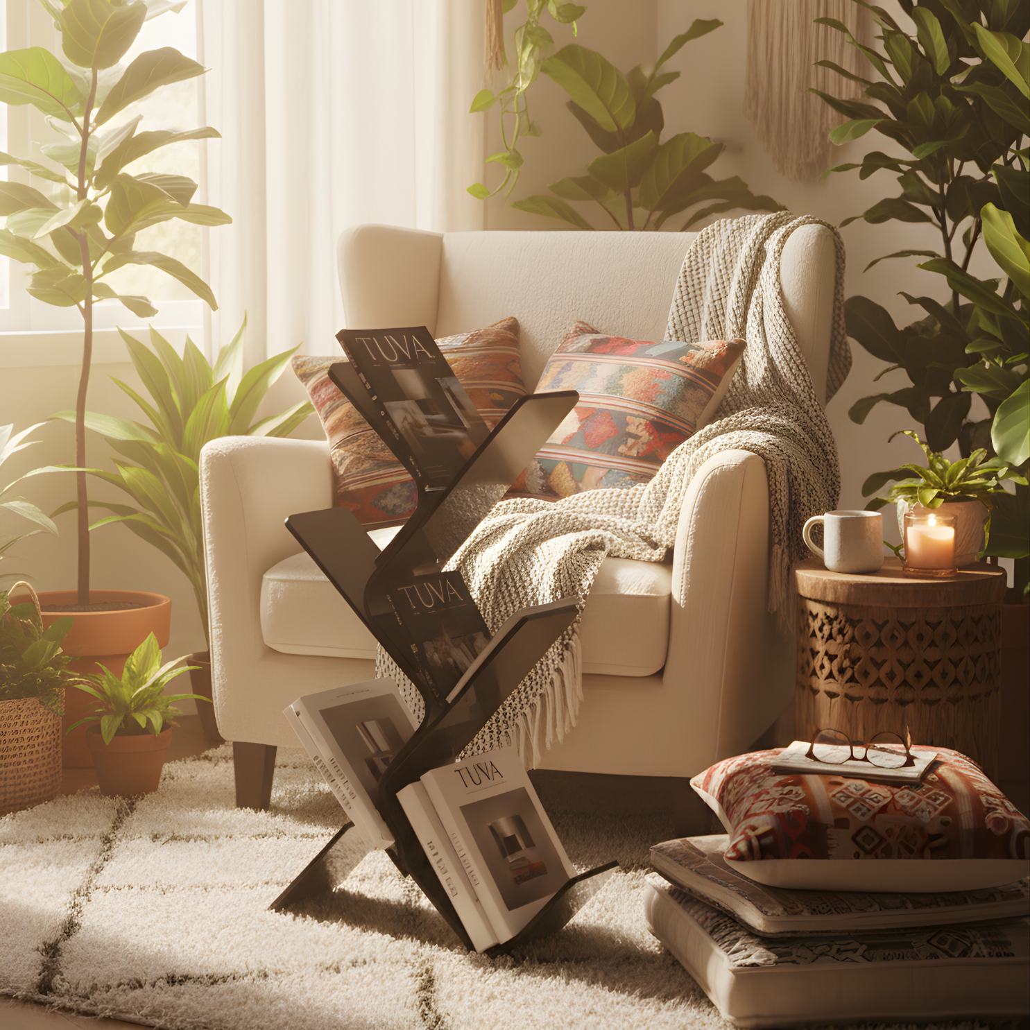 FLORESTA | Beş Bükümlü Raflı Modern Avangard Stil Yan Sehpa | Tuva Yeni Nesil Mobilya 