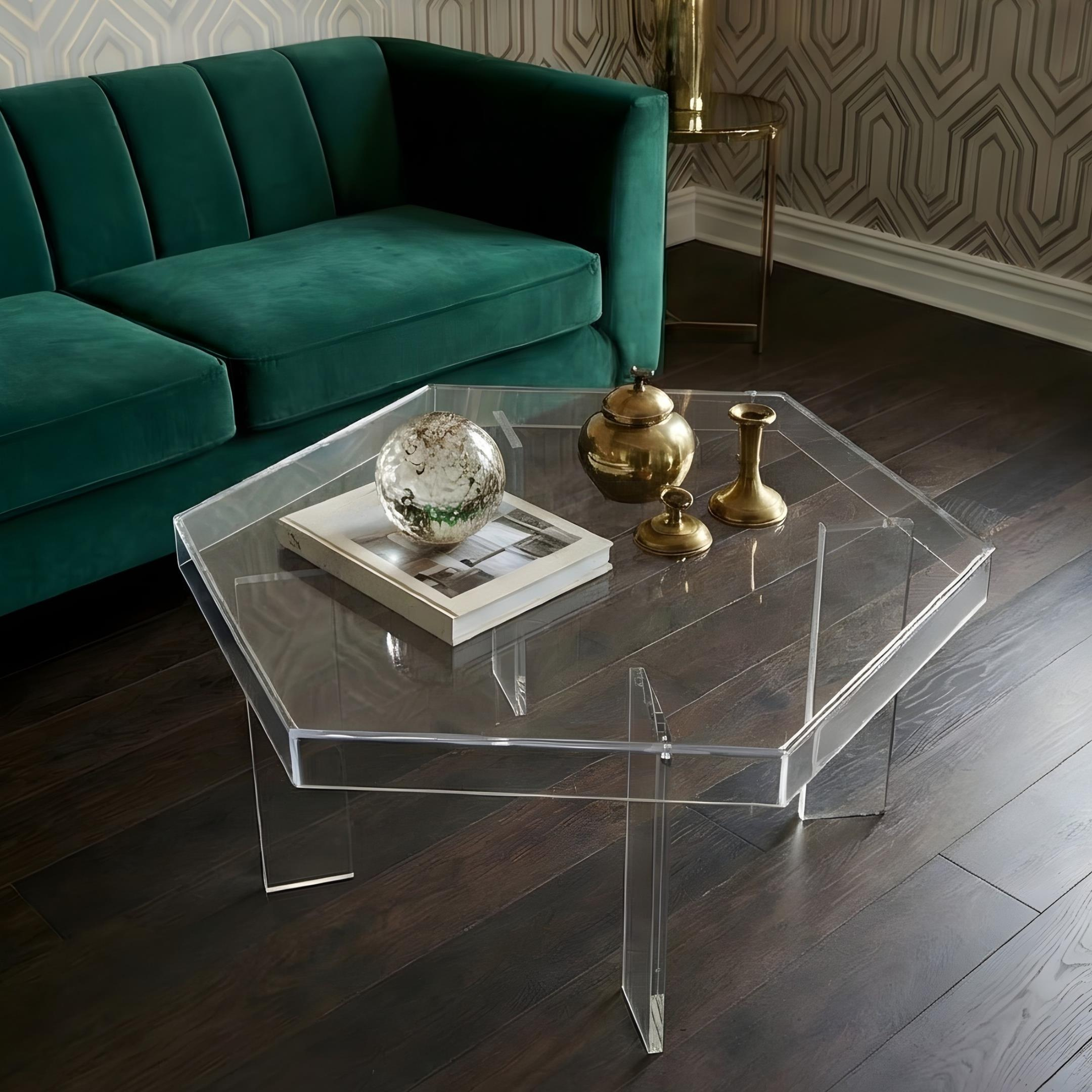 HEXORA | Şeffaf Pleksi Altıgen Form Orta Sehpa | Modern & Minimal Tasarım