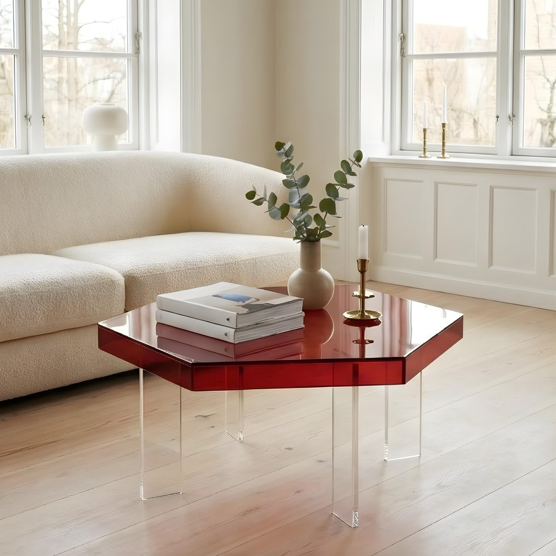 HEXORA | Şeffaf Pleksi Altıgen Form Orta Sehpa | Modern & Minimal Tasarım
