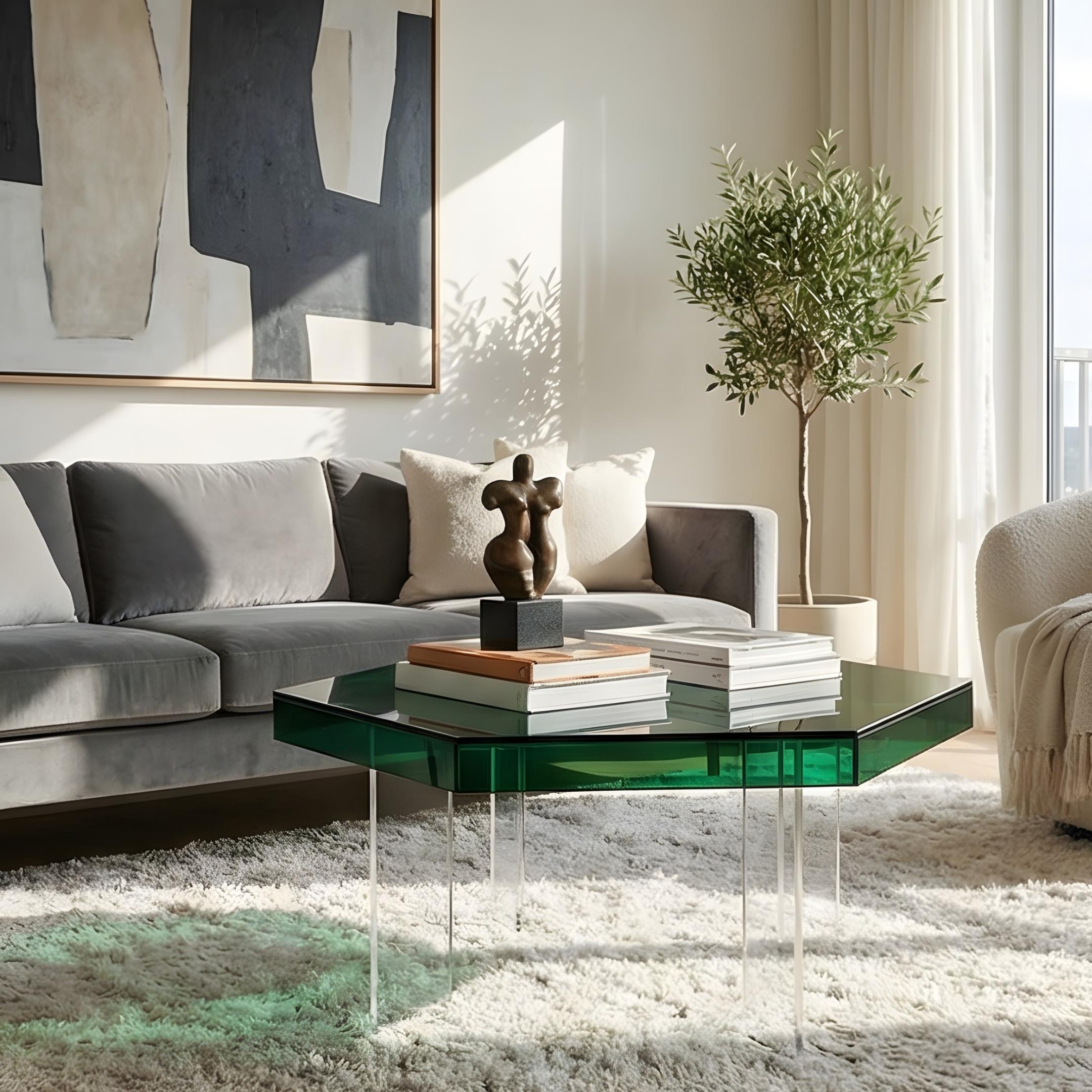 HEXORA | Şeffaf Pleksi Altıgen Form Orta Sehpa | Modern & Minimal Tasarım
