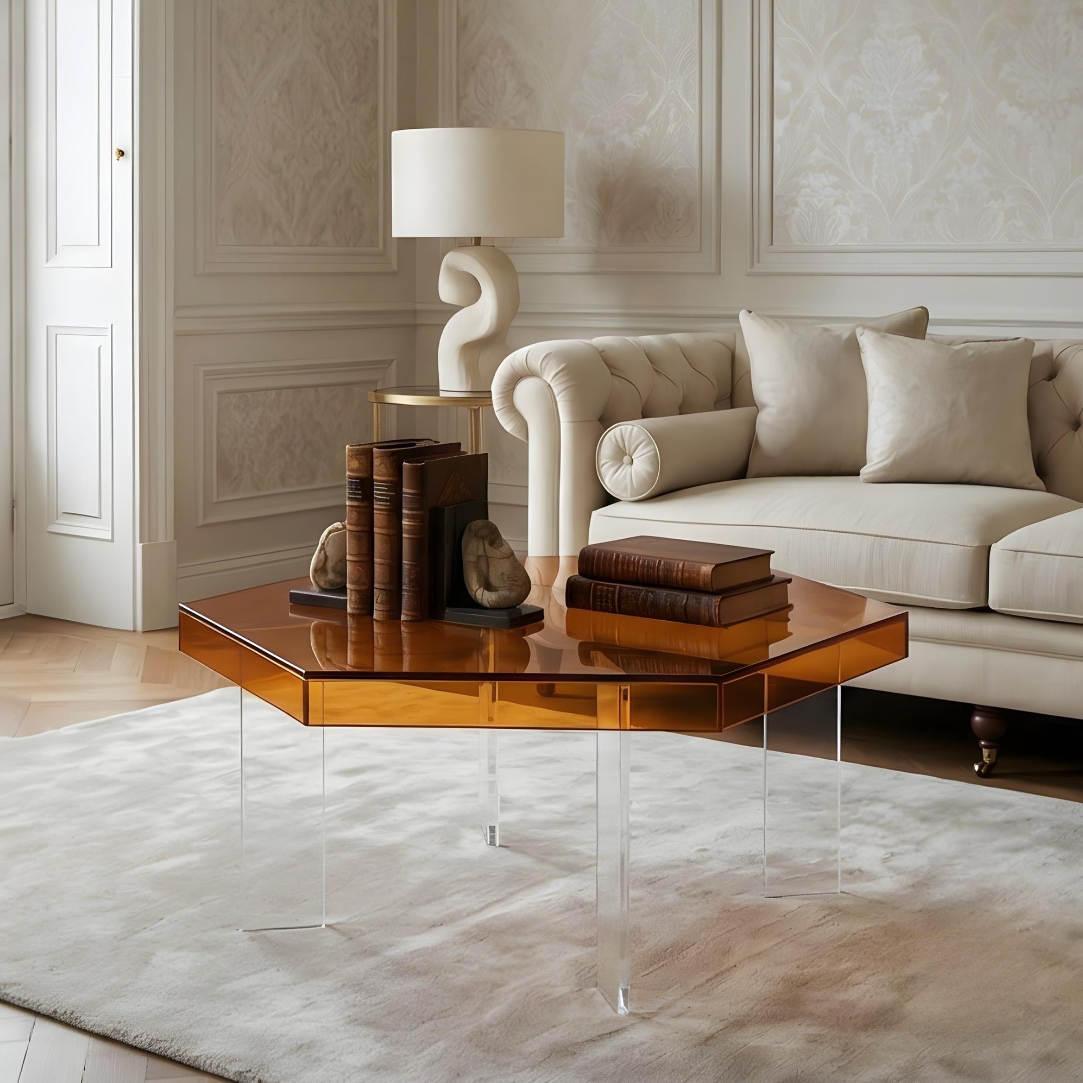 HEXORA | Şeffaf Pleksi Altıgen Form Orta Sehpa | Modern & Minimal Tasarım