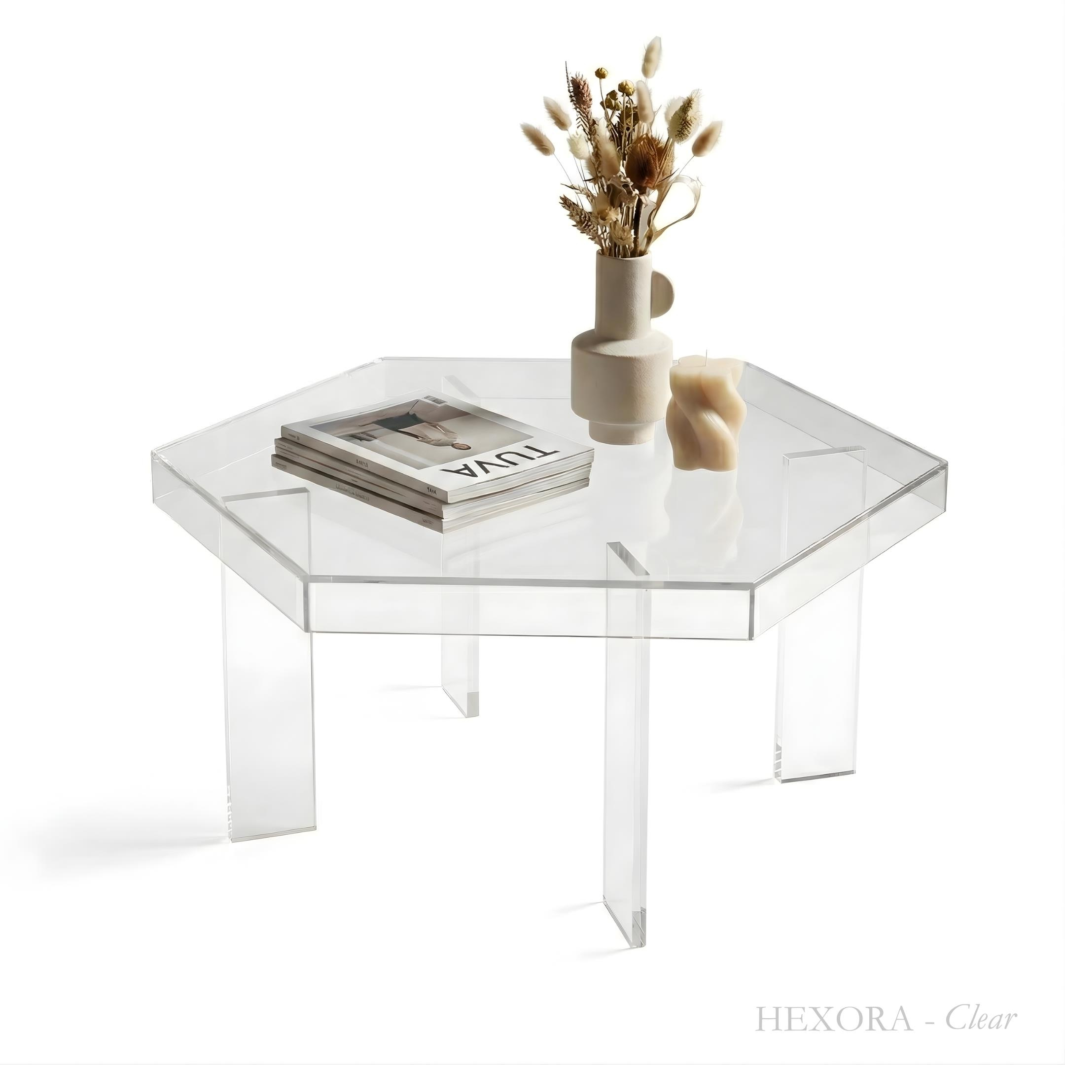 HEXORA | Şeffaf Pleksi Altıgen Form Orta Sehpa | Modern & Minimal Tasarım