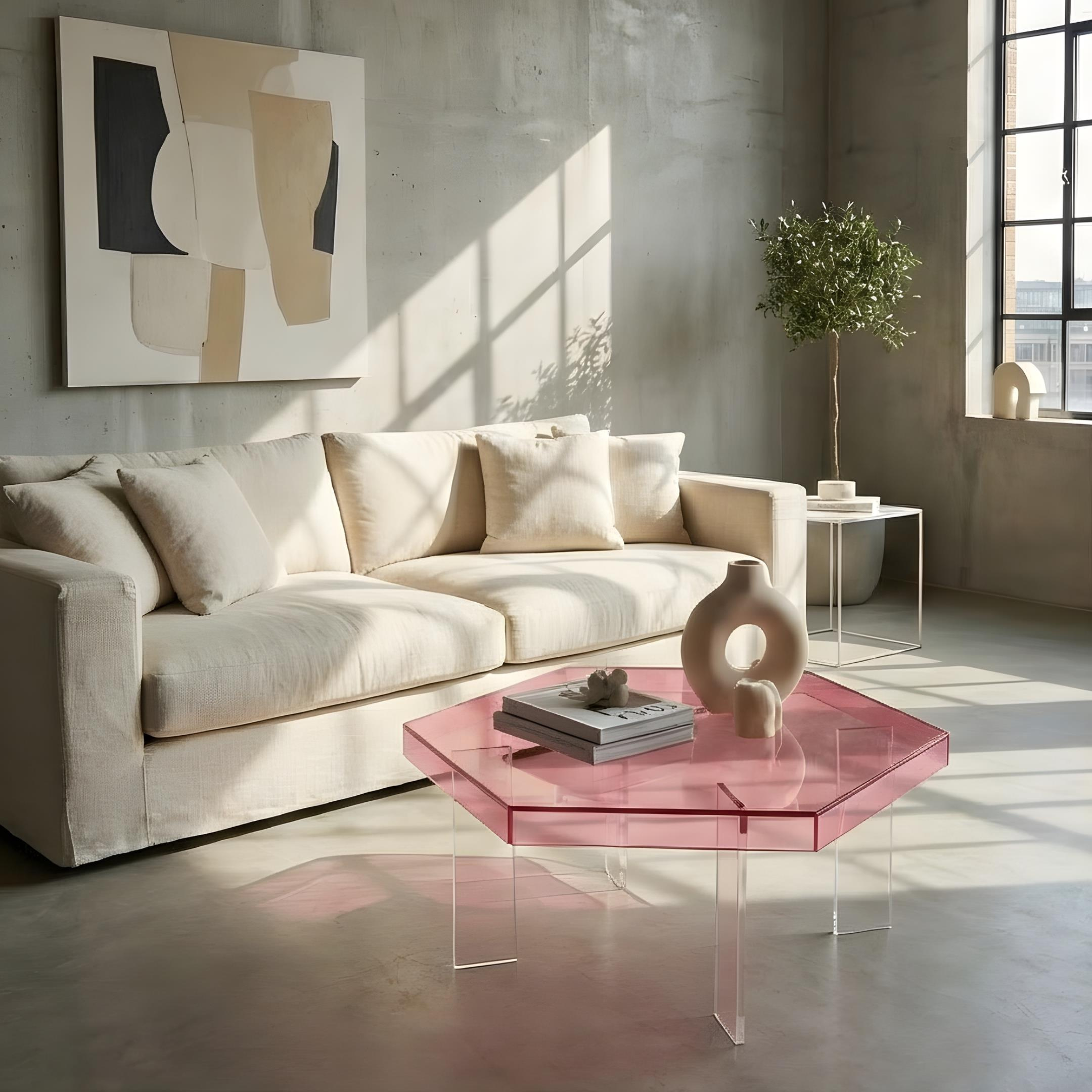 HEXORA | Şeffaf Pleksi Altıgen Form Orta Sehpa | Modern & Minimal Tasarım