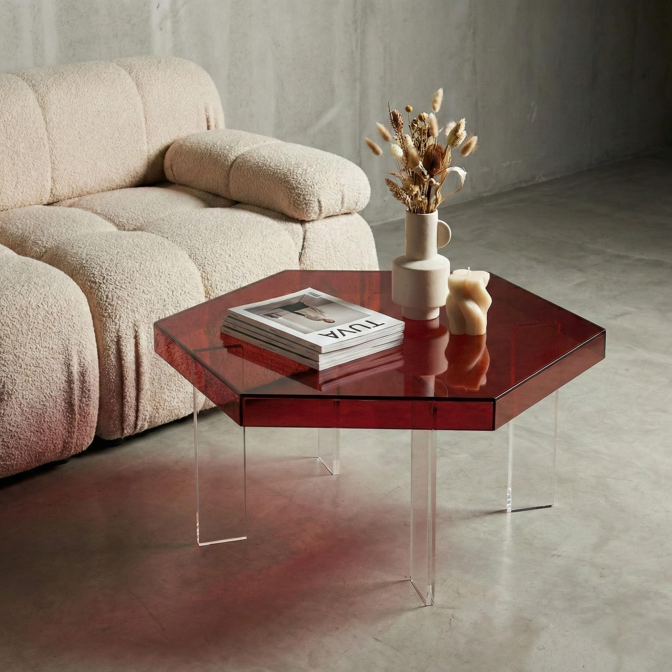 HEXORA | Şeffaf Pleksi Altıgen Form Orta Sehpa | Modern & Minimal Tasarım