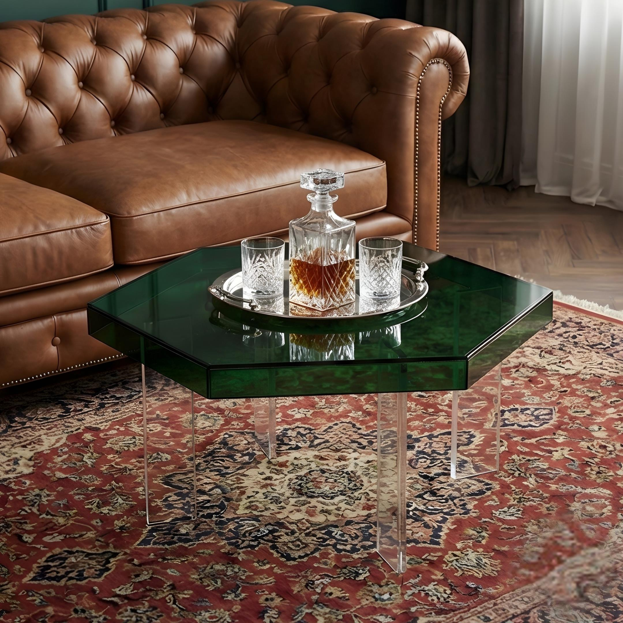 HEXORA | Şeffaf Pleksi Altıgen Form Orta Sehpa | Modern & Minimal Tasarım