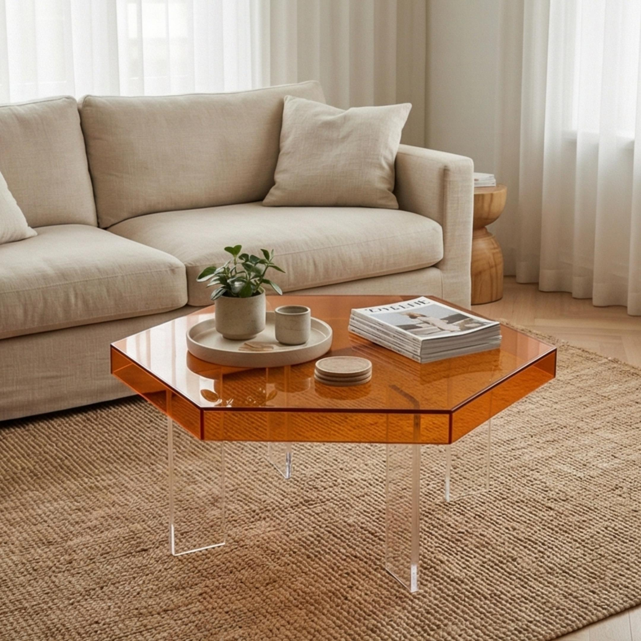 HEXORA | Şeffaf Pleksi Altıgen Form Orta Sehpa | Modern & Minimal Tasarım