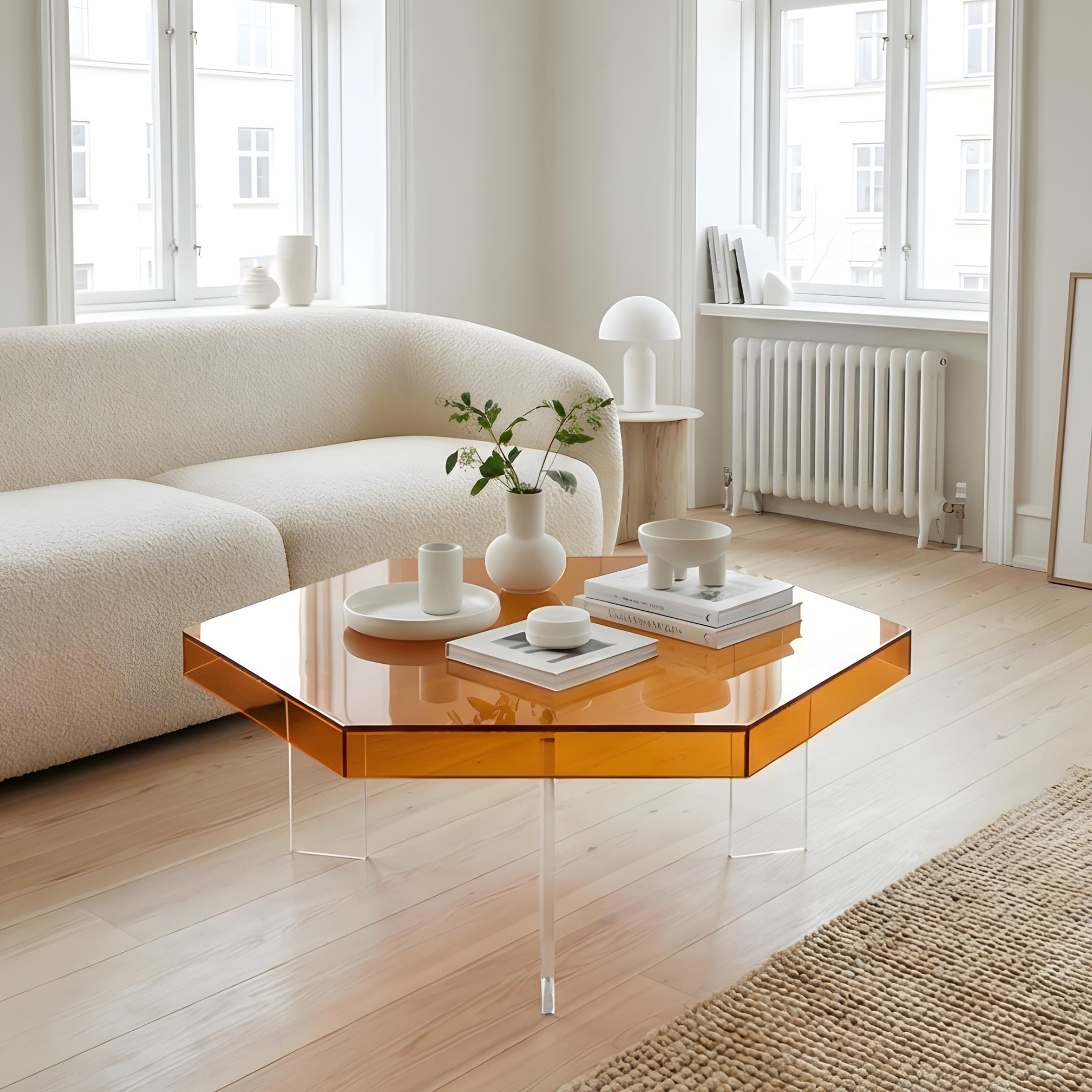 HEXORA | Şeffaf Pleksi Altıgen Form Orta Sehpa | Modern & Minimal Tasarım