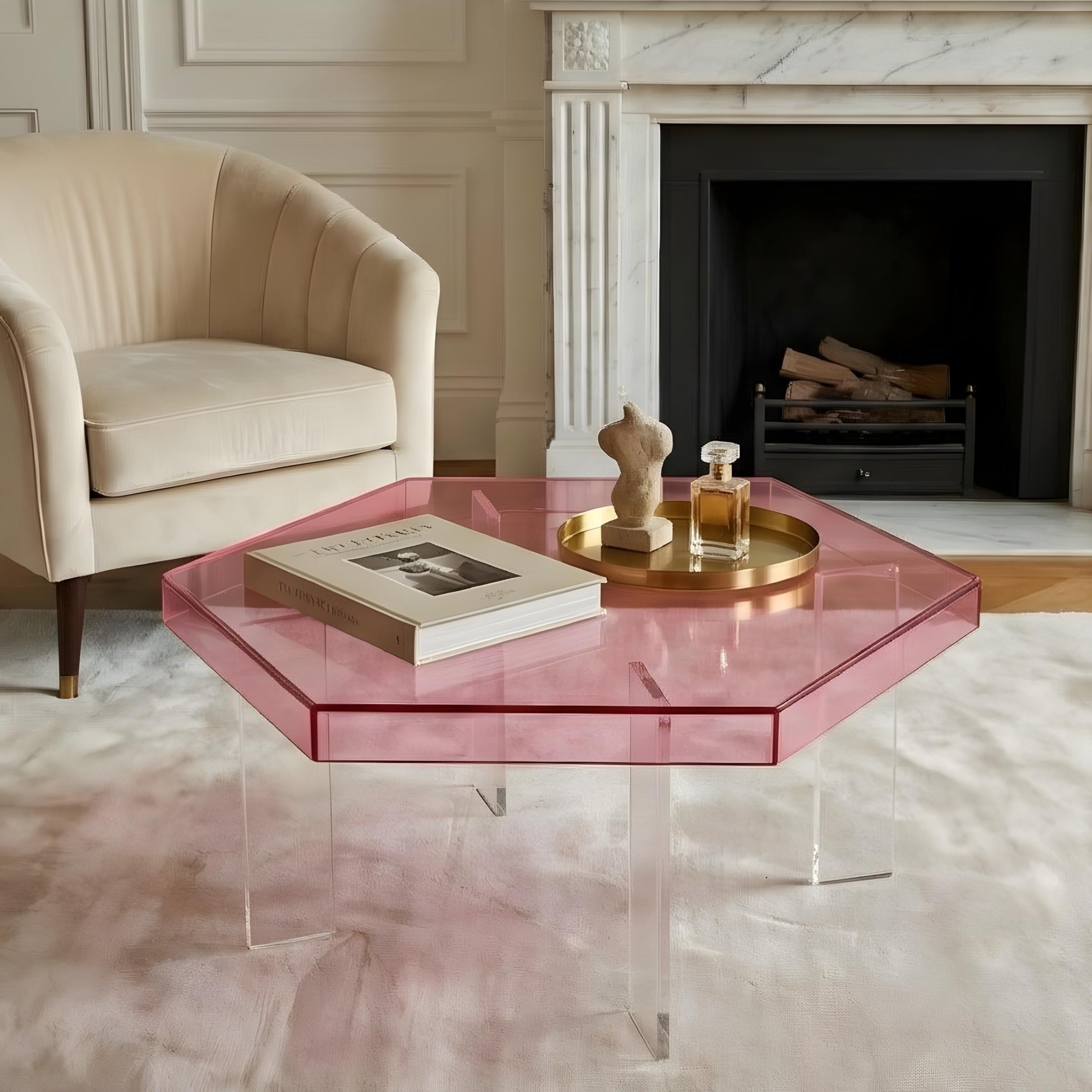 HEXORA | Şeffaf Pleksi Altıgen Form Orta Sehpa | Modern & Minimal Tasarım
