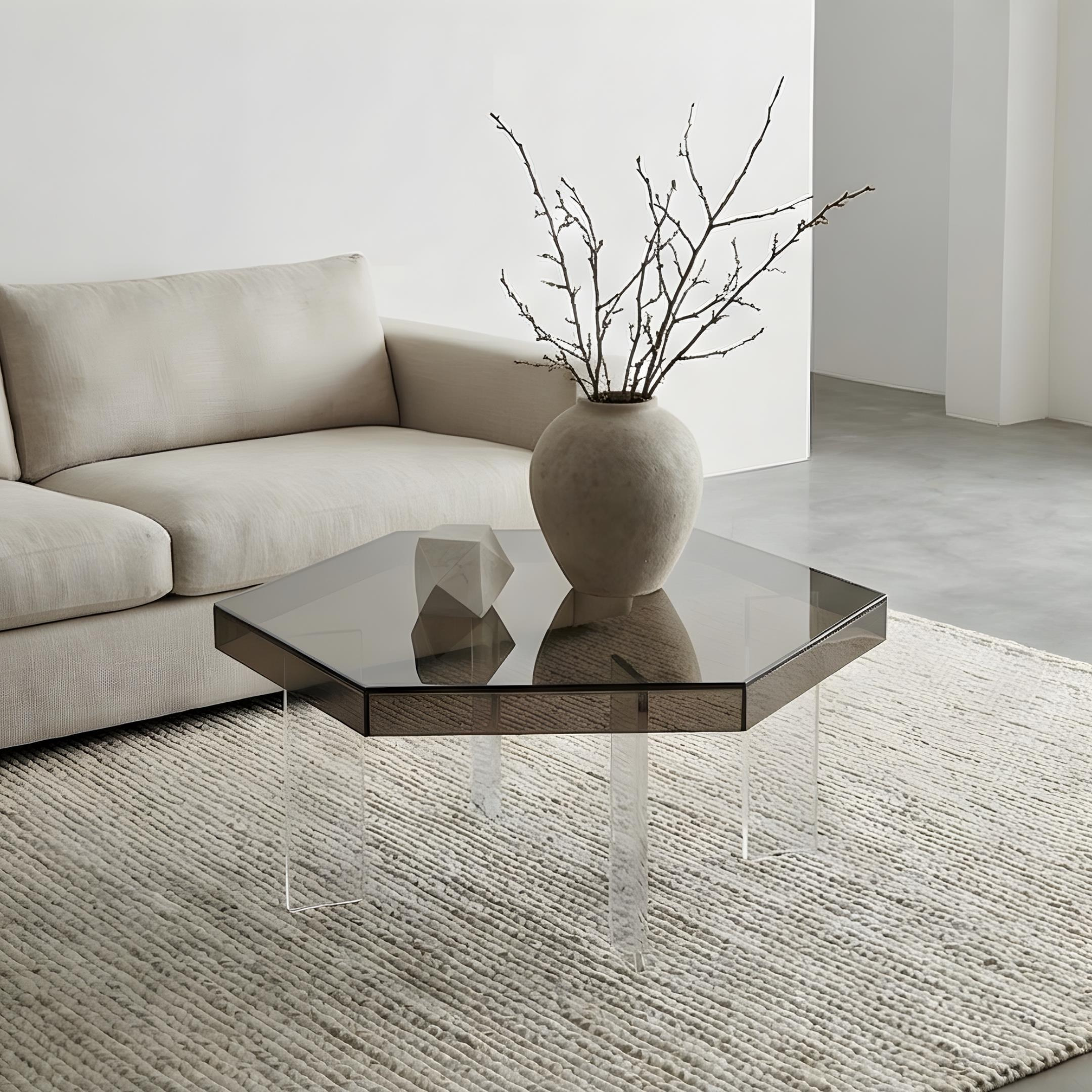 HEXORA | Şeffaf Pleksi Altıgen Form Orta Sehpa | Modern & Minimal Tasarım