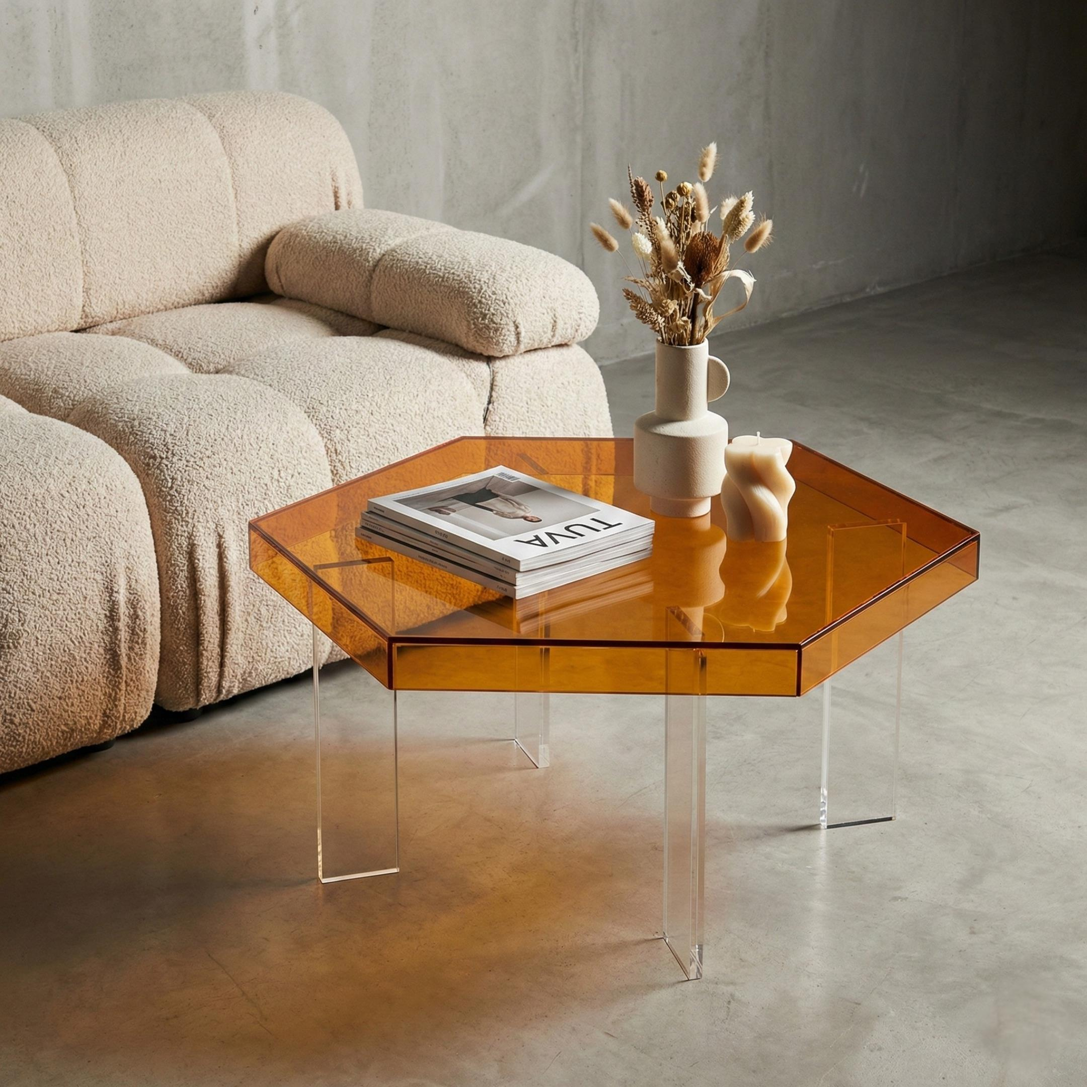 HEXORA | Şeffaf Pleksi Altıgen Form Orta Sehpa | Modern & Minimal Tasarım