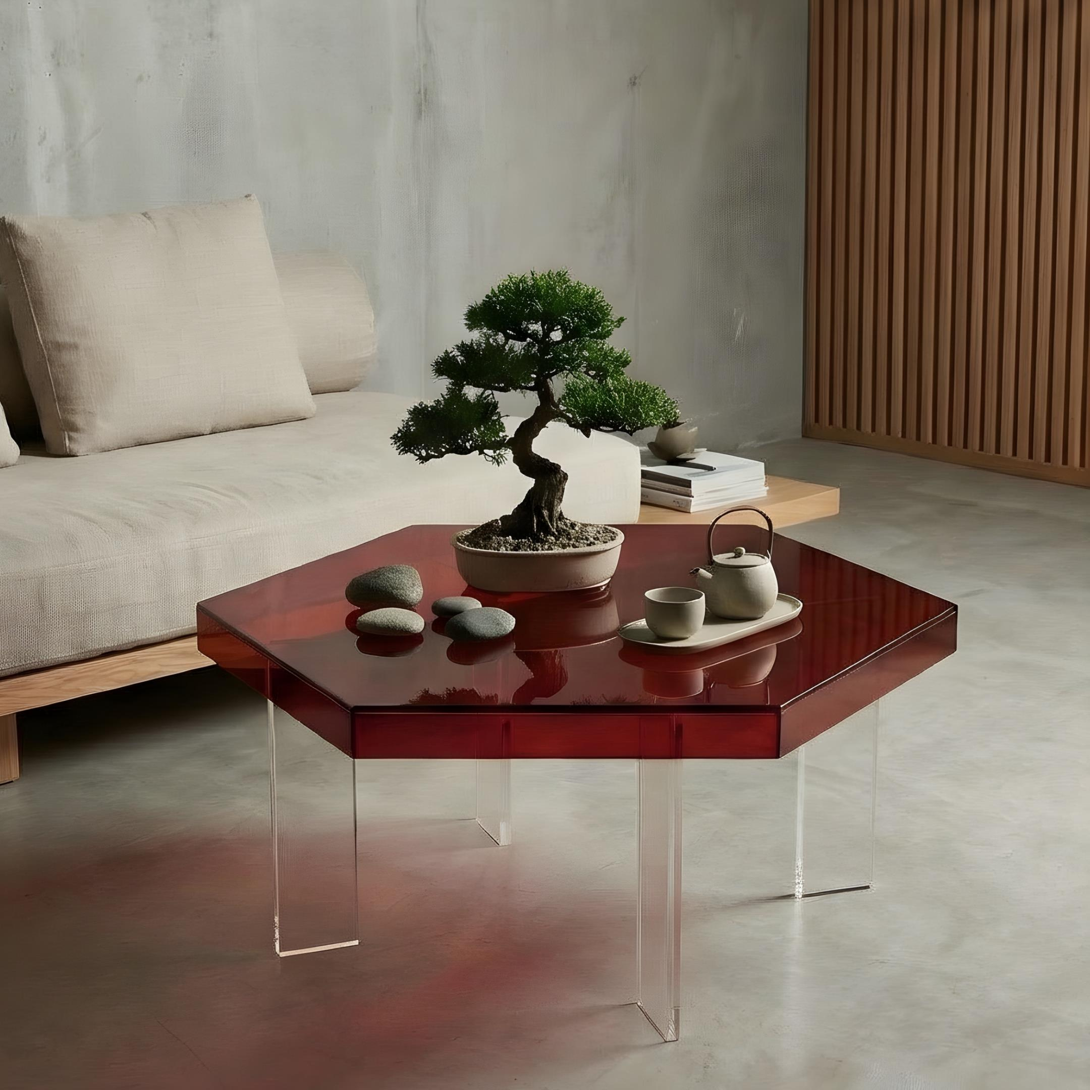 HEXORA | Şeffaf Pleksi Altıgen Form Orta Sehpa | Modern & Minimal Tasarım