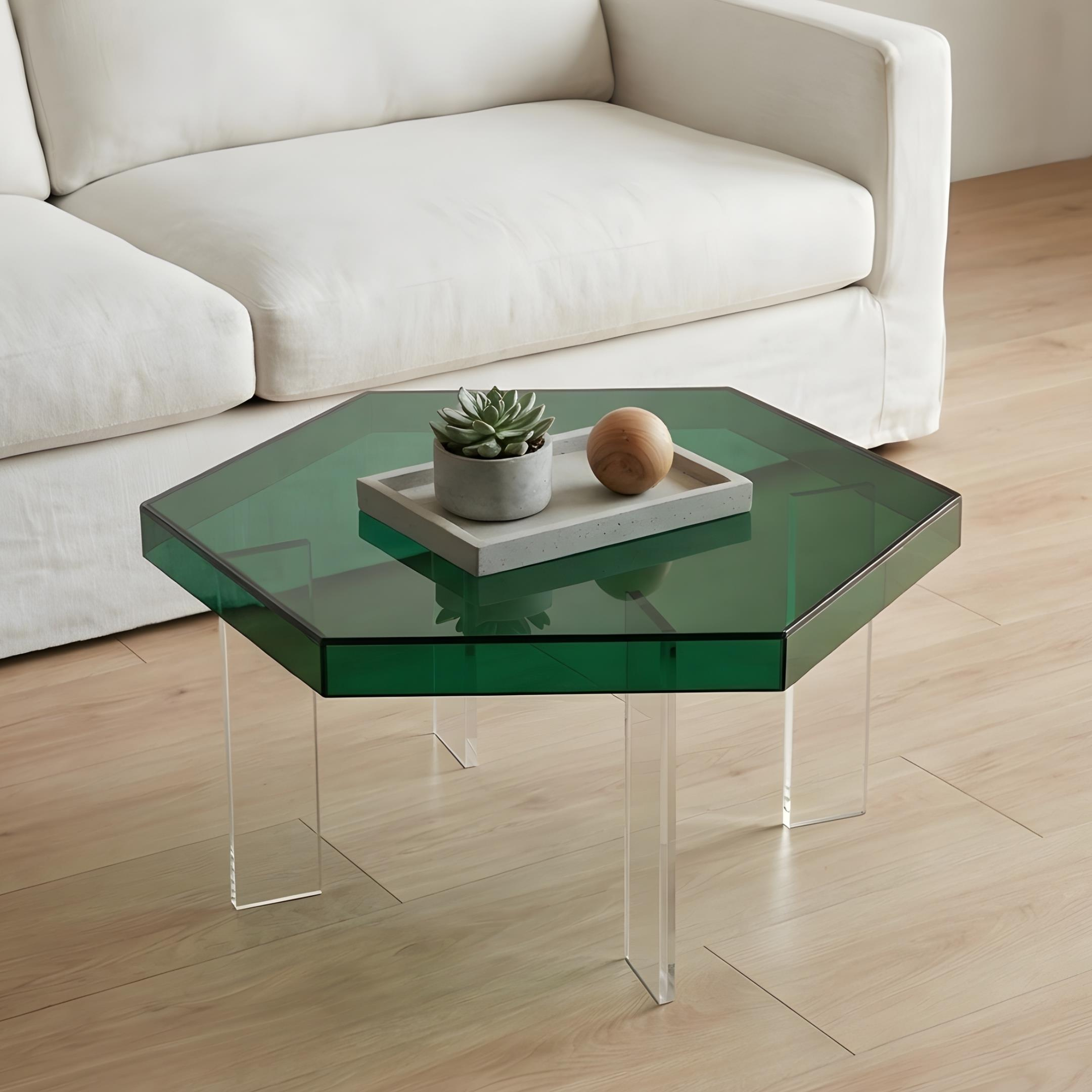 HEXORA | Şeffaf Pleksi Altıgen Form Orta Sehpa | Modern & Minimal Tasarım