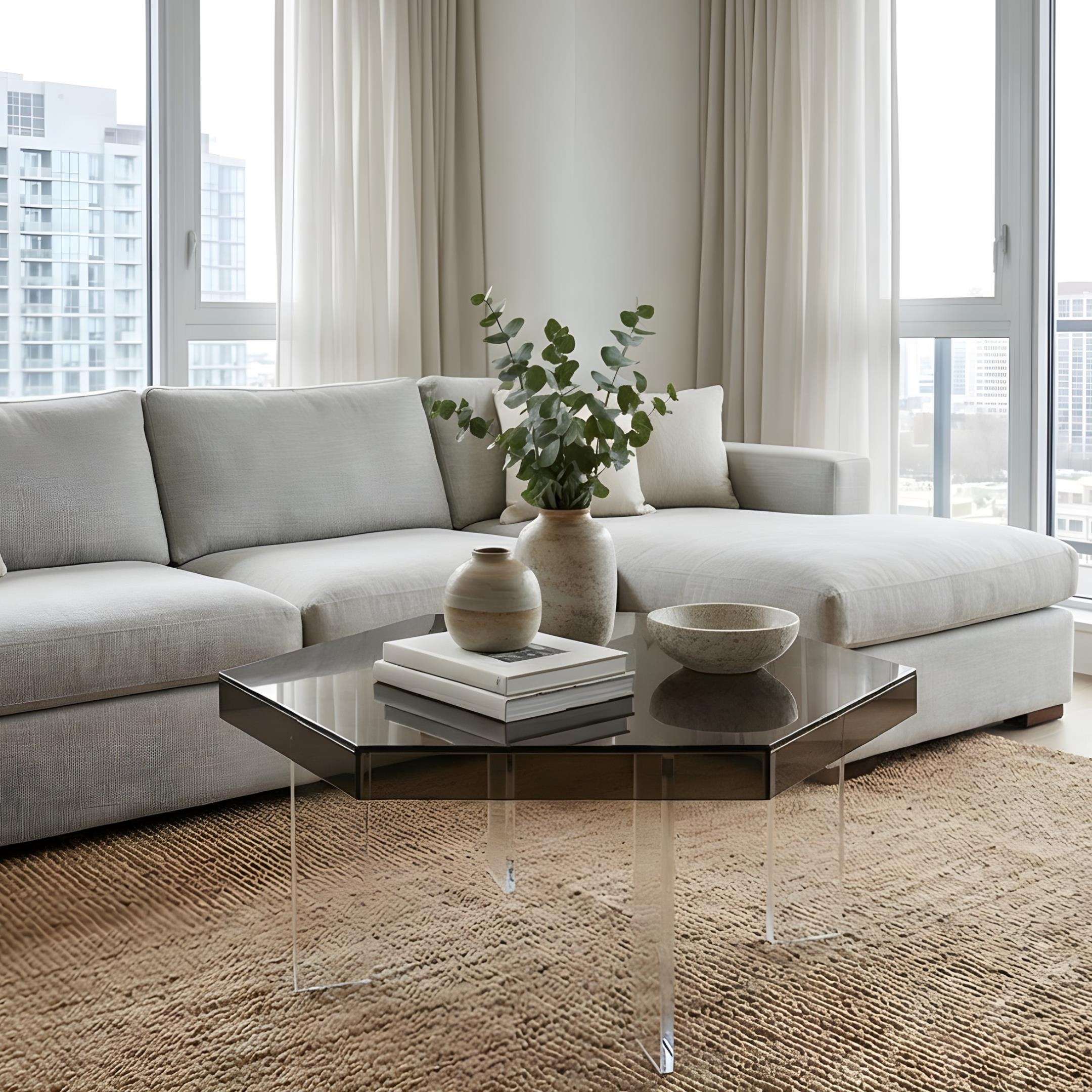 HEXORA | Şeffaf Pleksi Altıgen Form Orta Sehpa | Modern & Minimal Tasarım