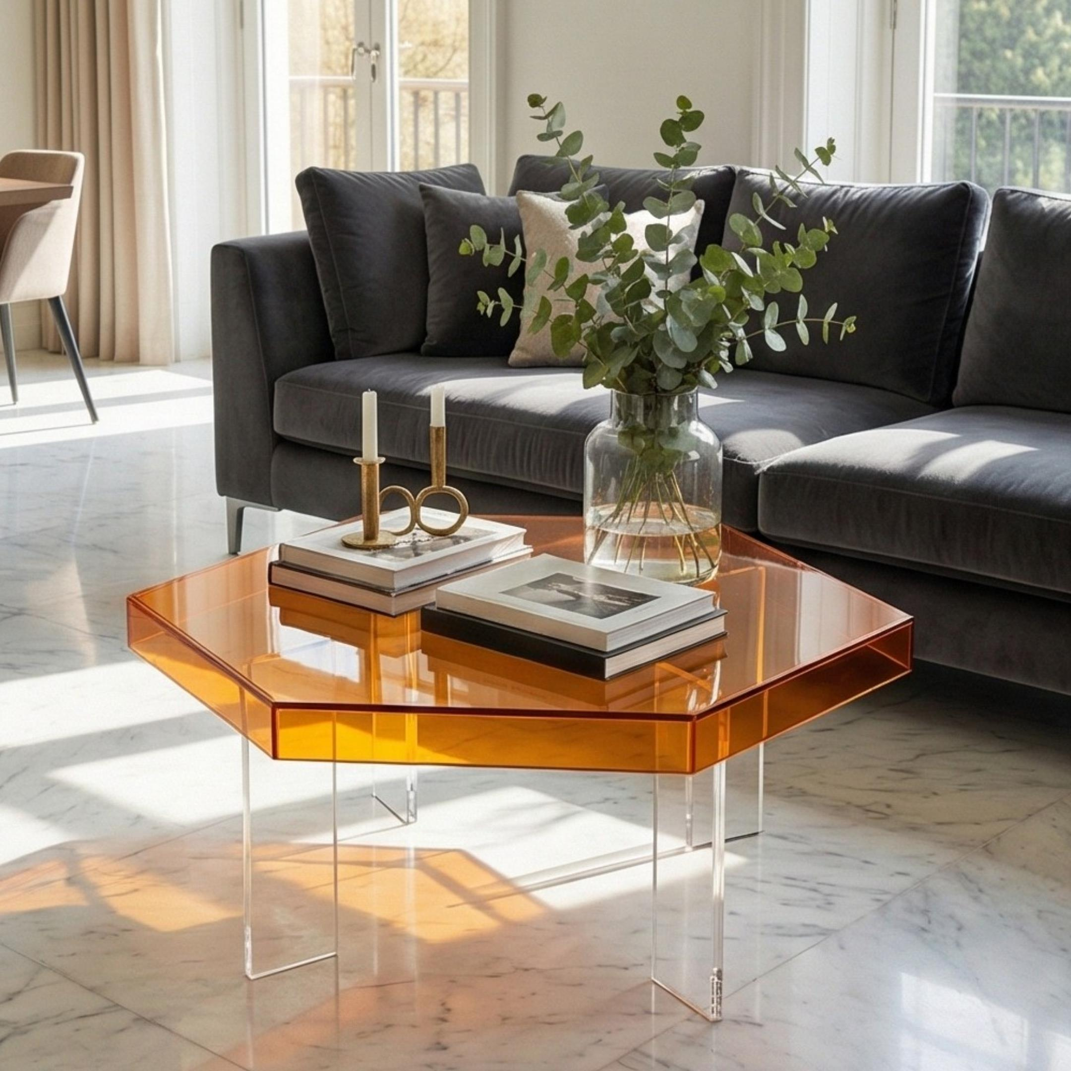HEXORA | Şeffaf Pleksi Altıgen Form Orta Sehpa | Modern & Minimal Tasarım