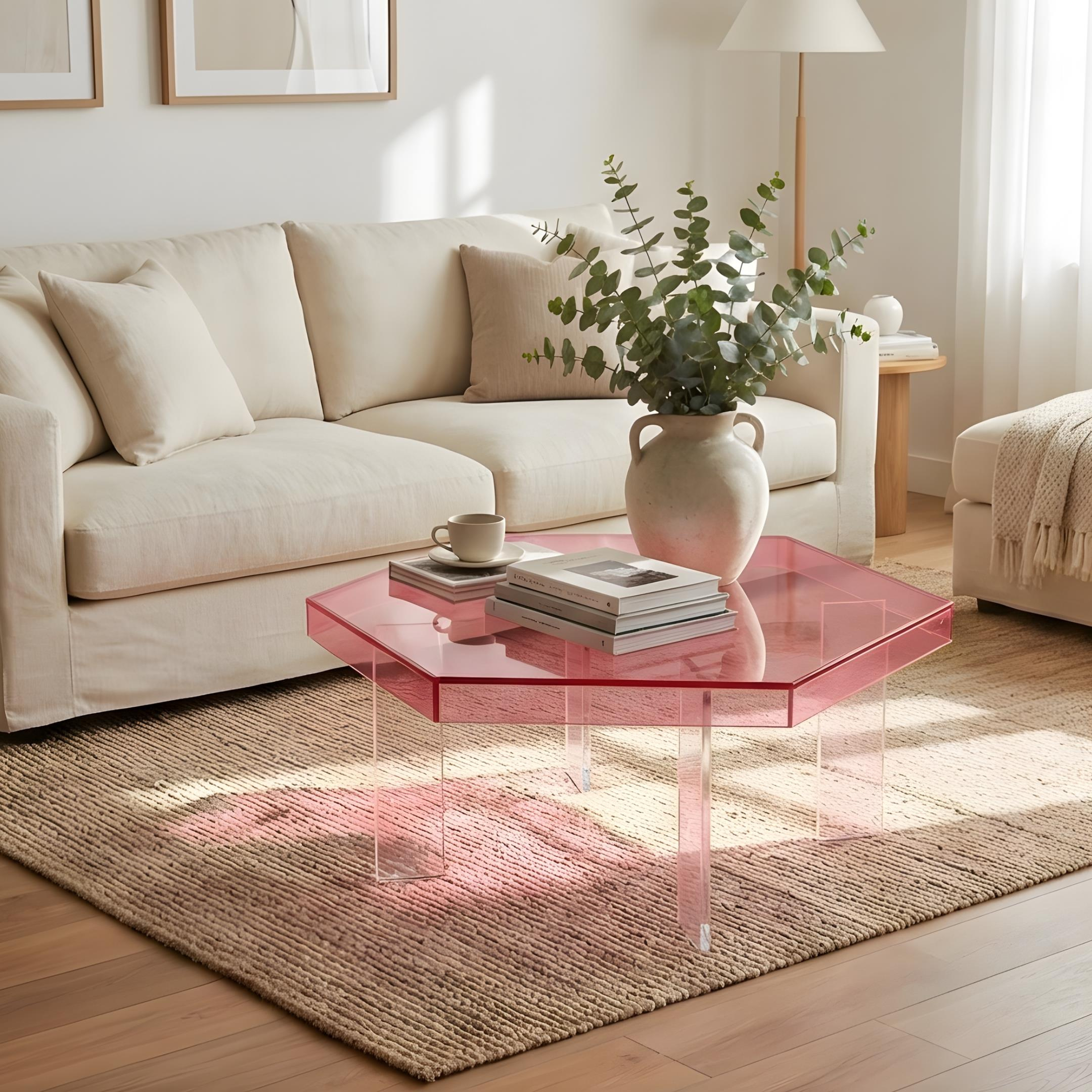 HEXORA | Şeffaf Pleksi Altıgen Form Orta Sehpa | Modern & Minimal Tasarım