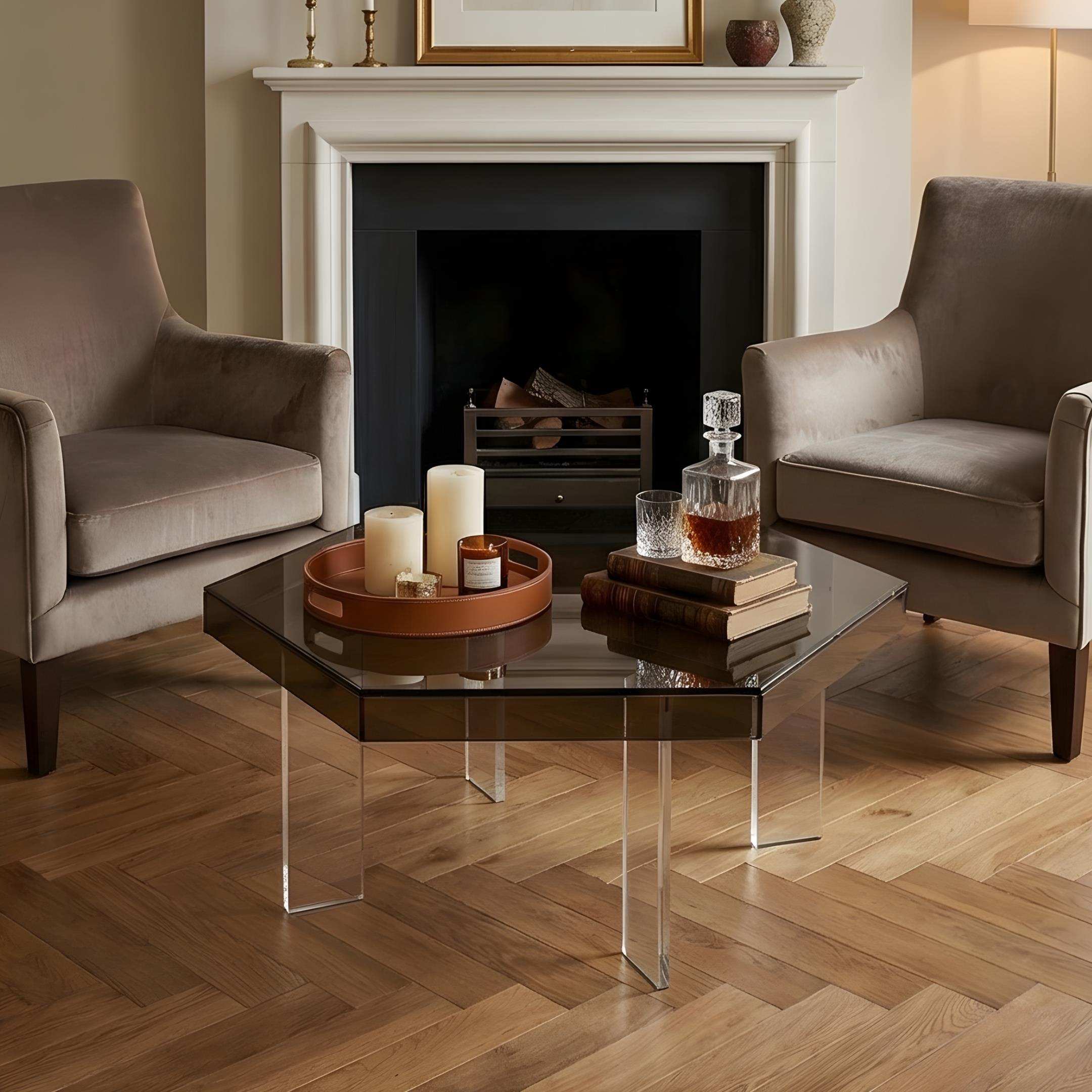 HEXORA | Şeffaf Pleksi Altıgen Form Orta Sehpa | Modern & Minimal Tasarım