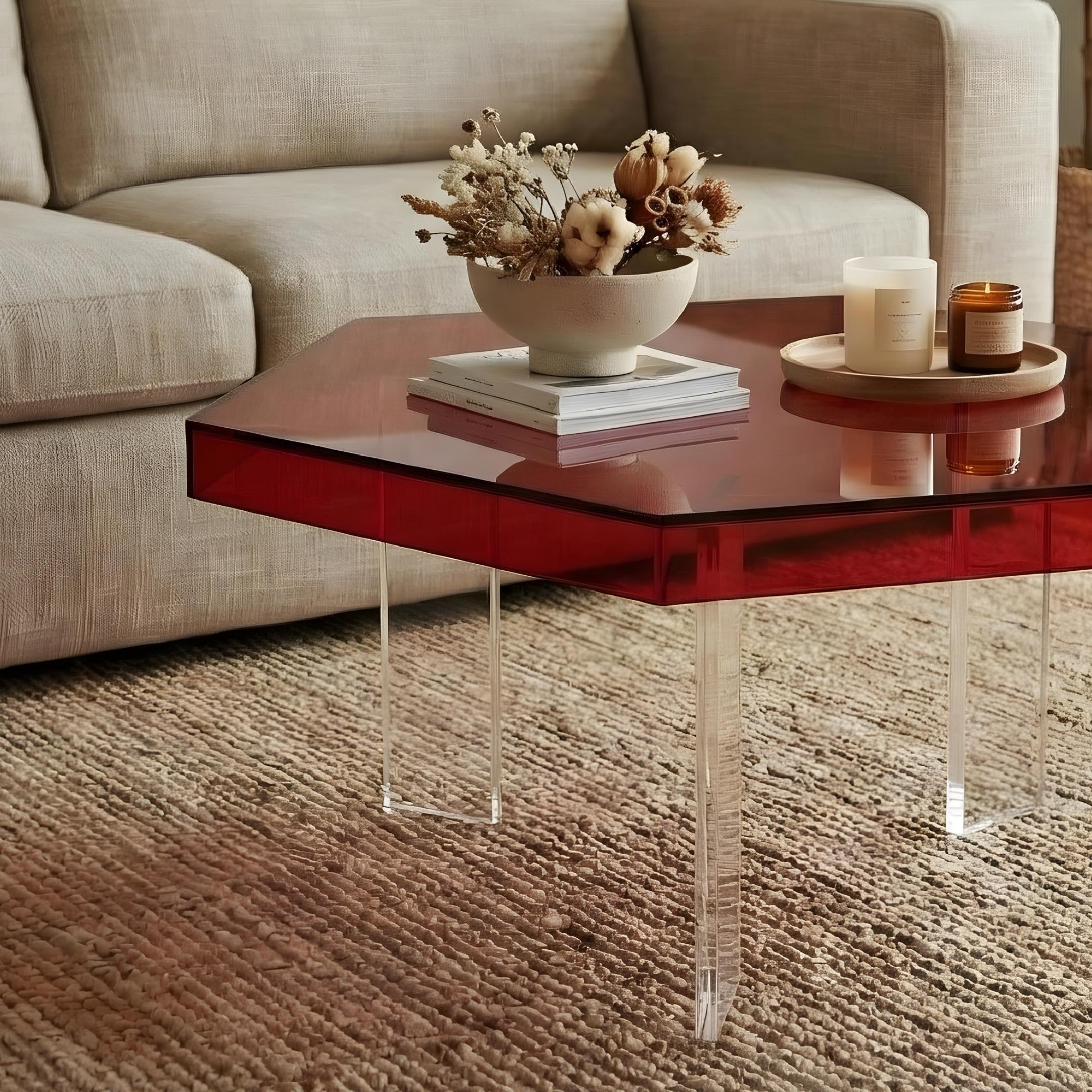 HEXORA | Şeffaf Pleksi Altıgen Form Orta Sehpa | Modern & Minimal Tasarım