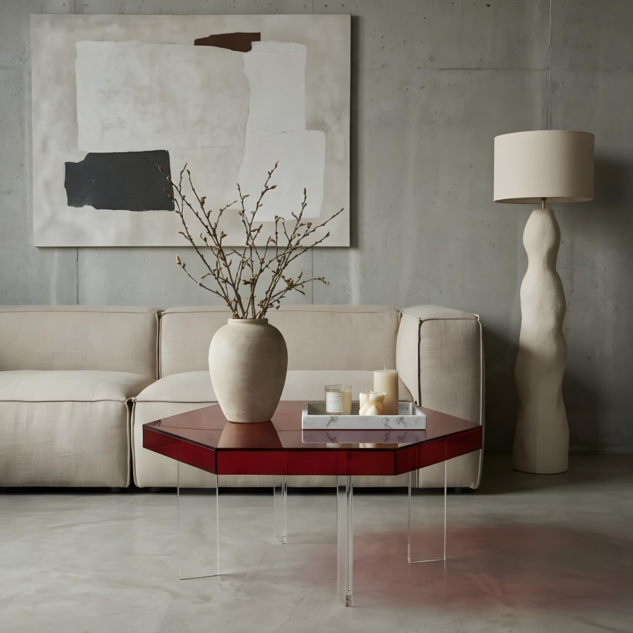 HEXORA | Şeffaf Pleksi Altıgen Form Orta Sehpa | Modern & Minimal Tasarım