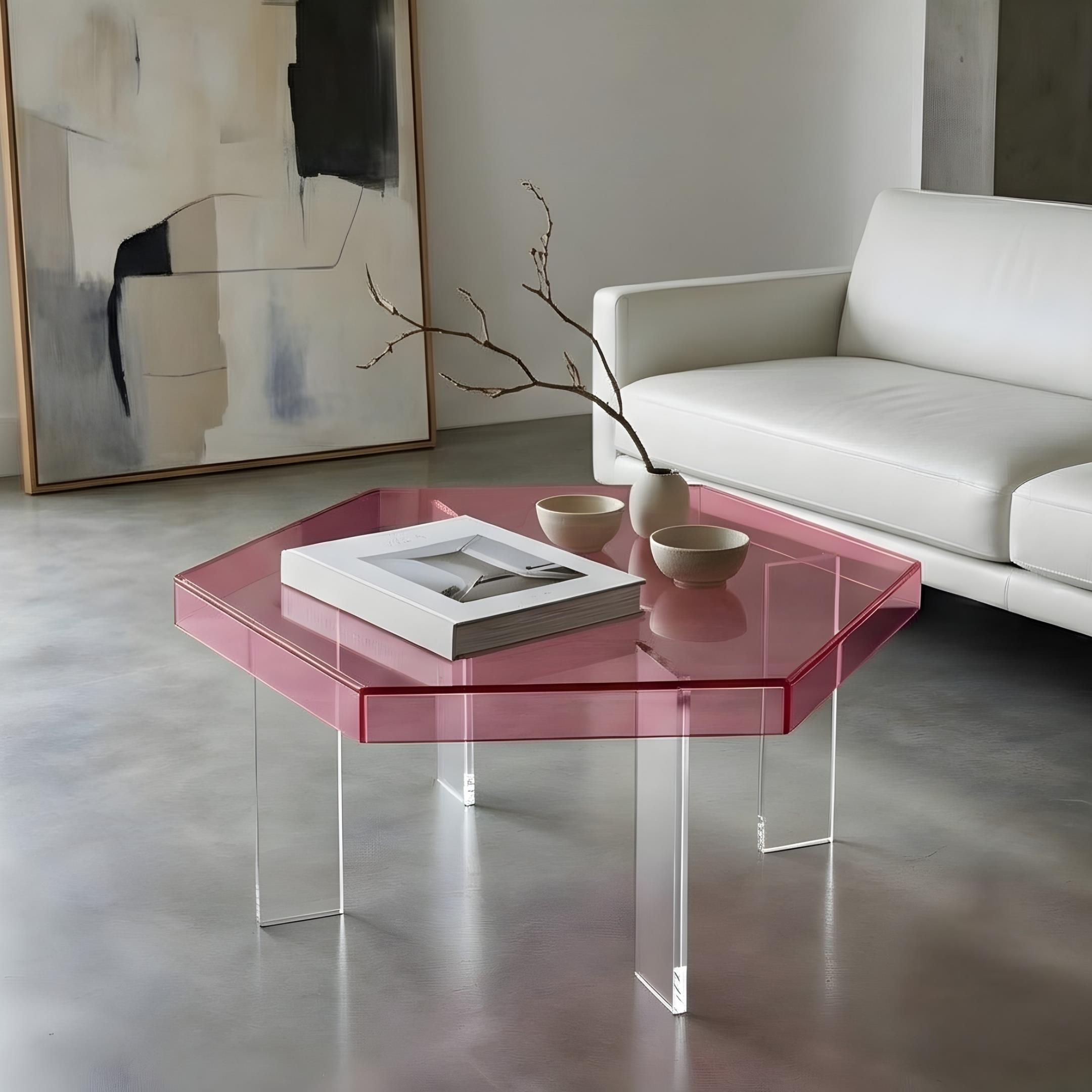 HEXORA | Şeffaf Pleksi Altıgen Form Orta Sehpa | Modern & Minimal Tasarım