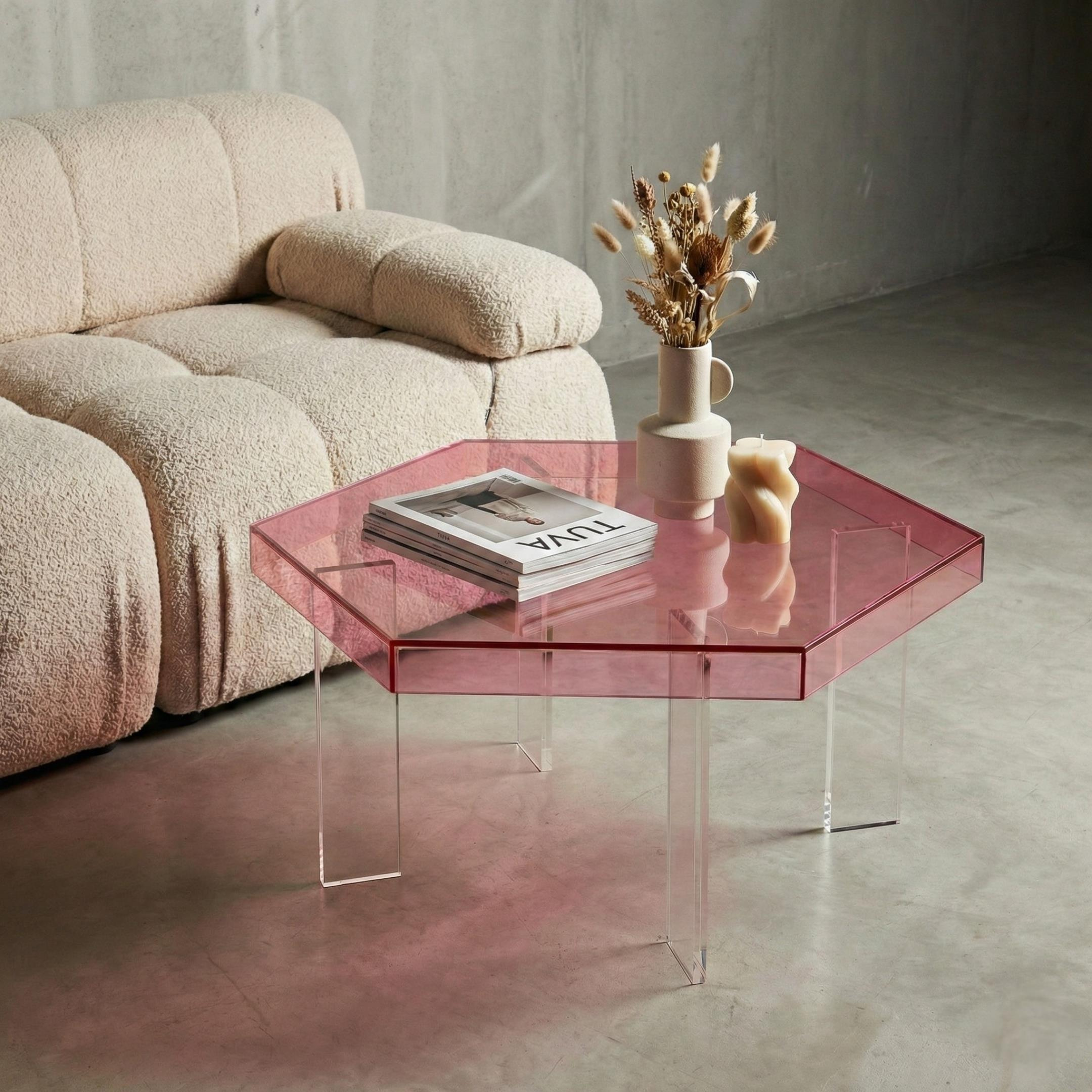 HEXORA | Şeffaf Pleksi Altıgen Form Orta Sehpa | Modern & Minimal Tasarım