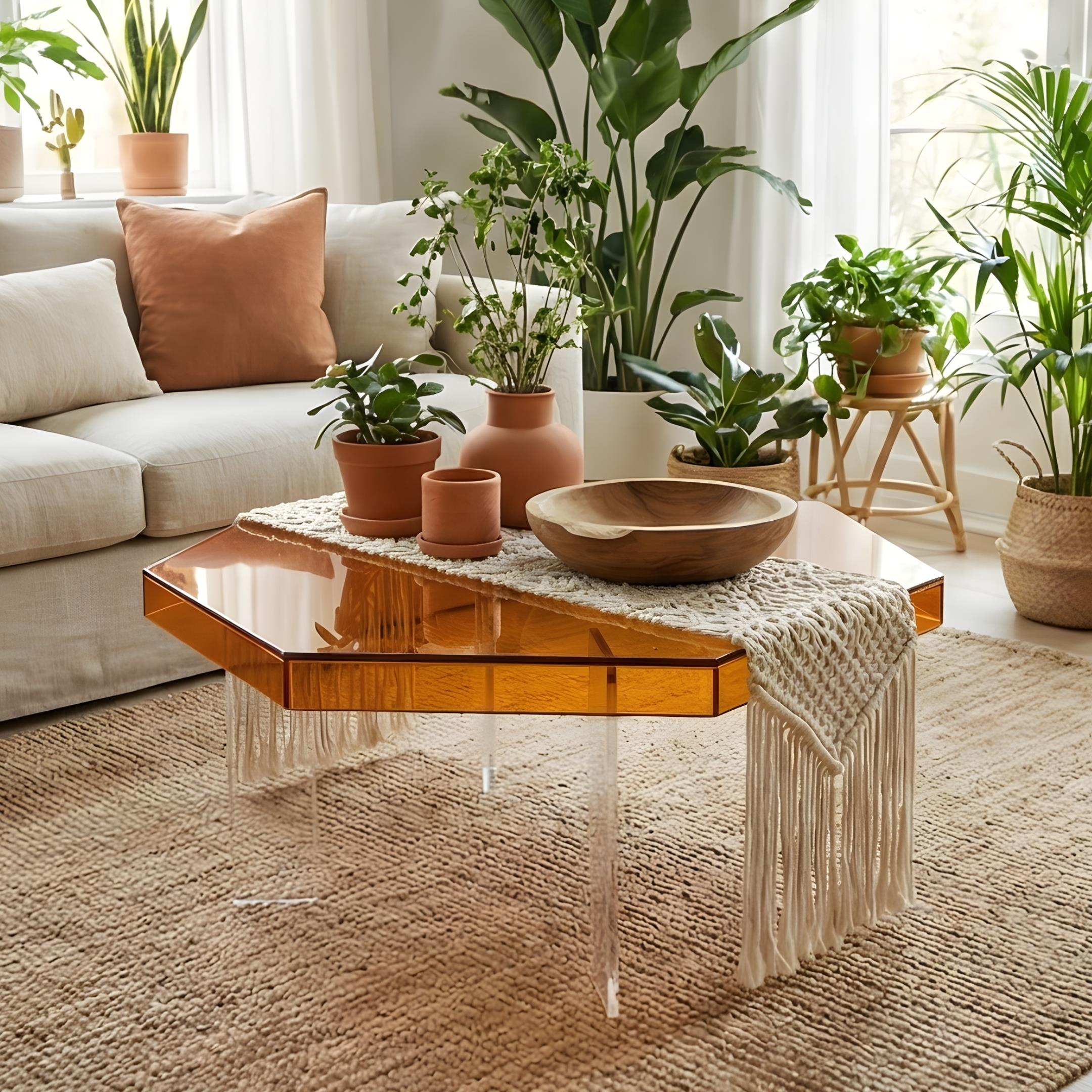 HEXORA | Şeffaf Pleksi Altıgen Form Orta Sehpa | Modern & Minimal Tasarım