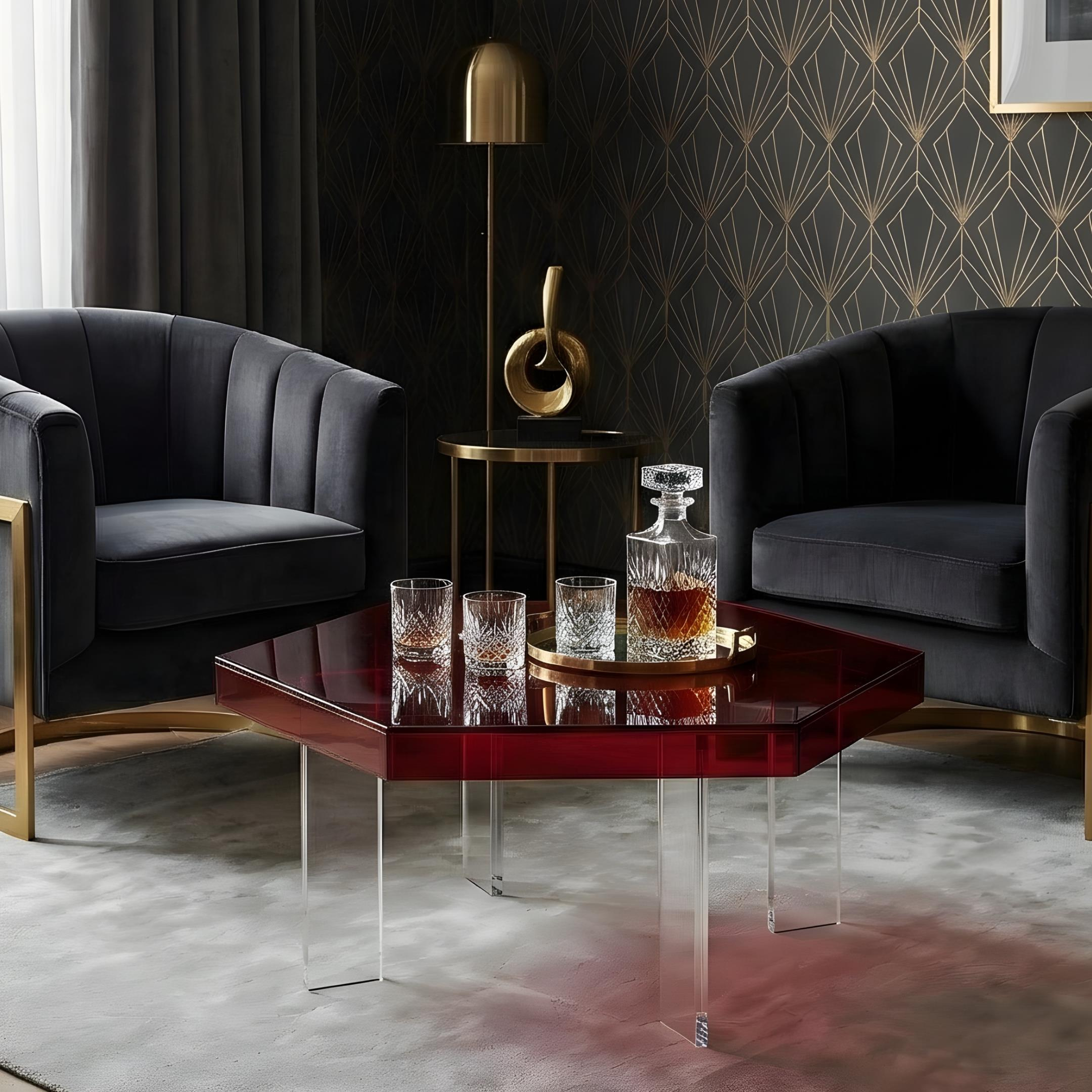 HEXORA | Şeffaf Pleksi Altıgen Form Orta Sehpa | Modern & Minimal Tasarım