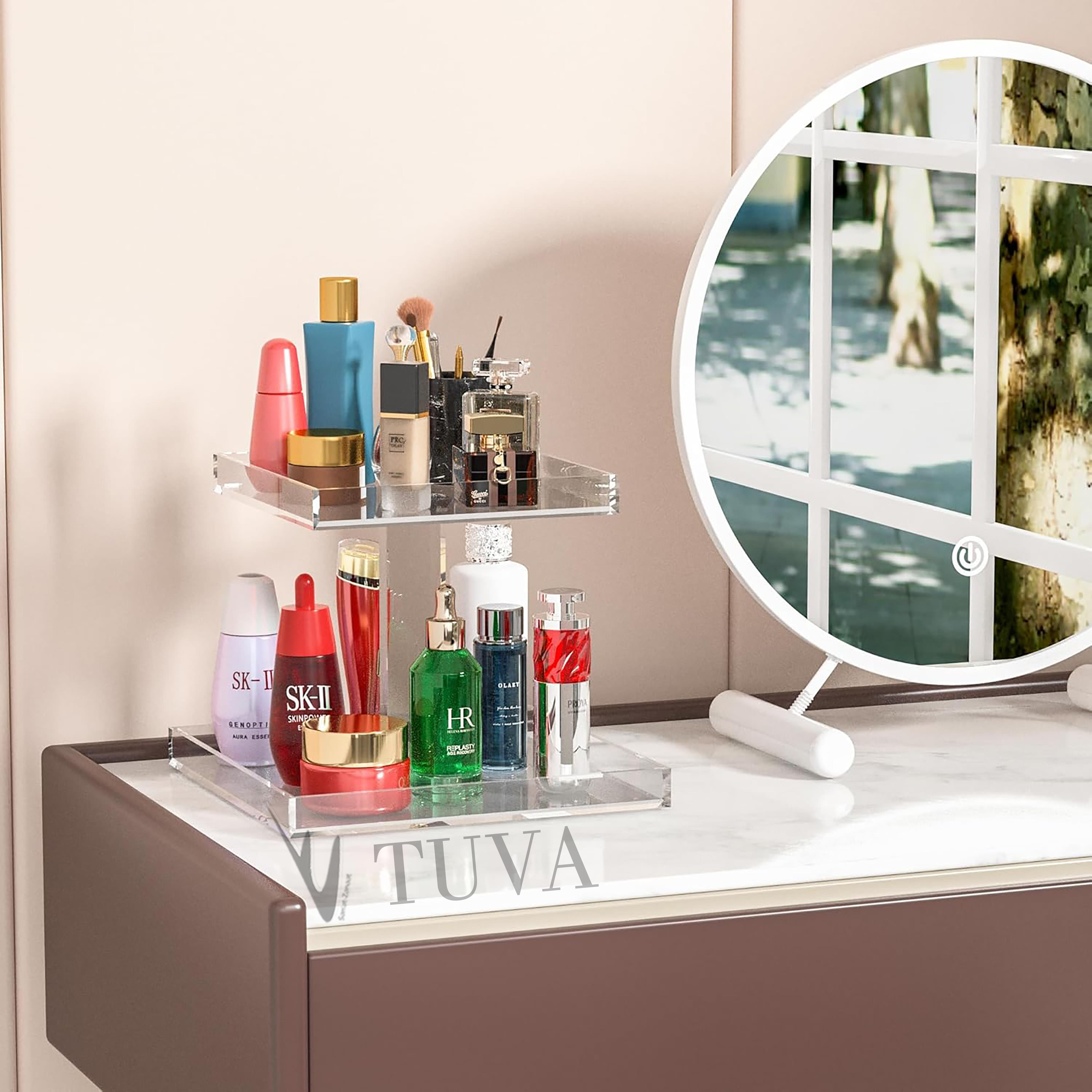 İki Kat Raflı Modern Lüks Çok Amaçlı Kozmetik Makyaj Organizeri Banyo Düzenleyici Stand Tepsisi | Tuva Premium Tasarım