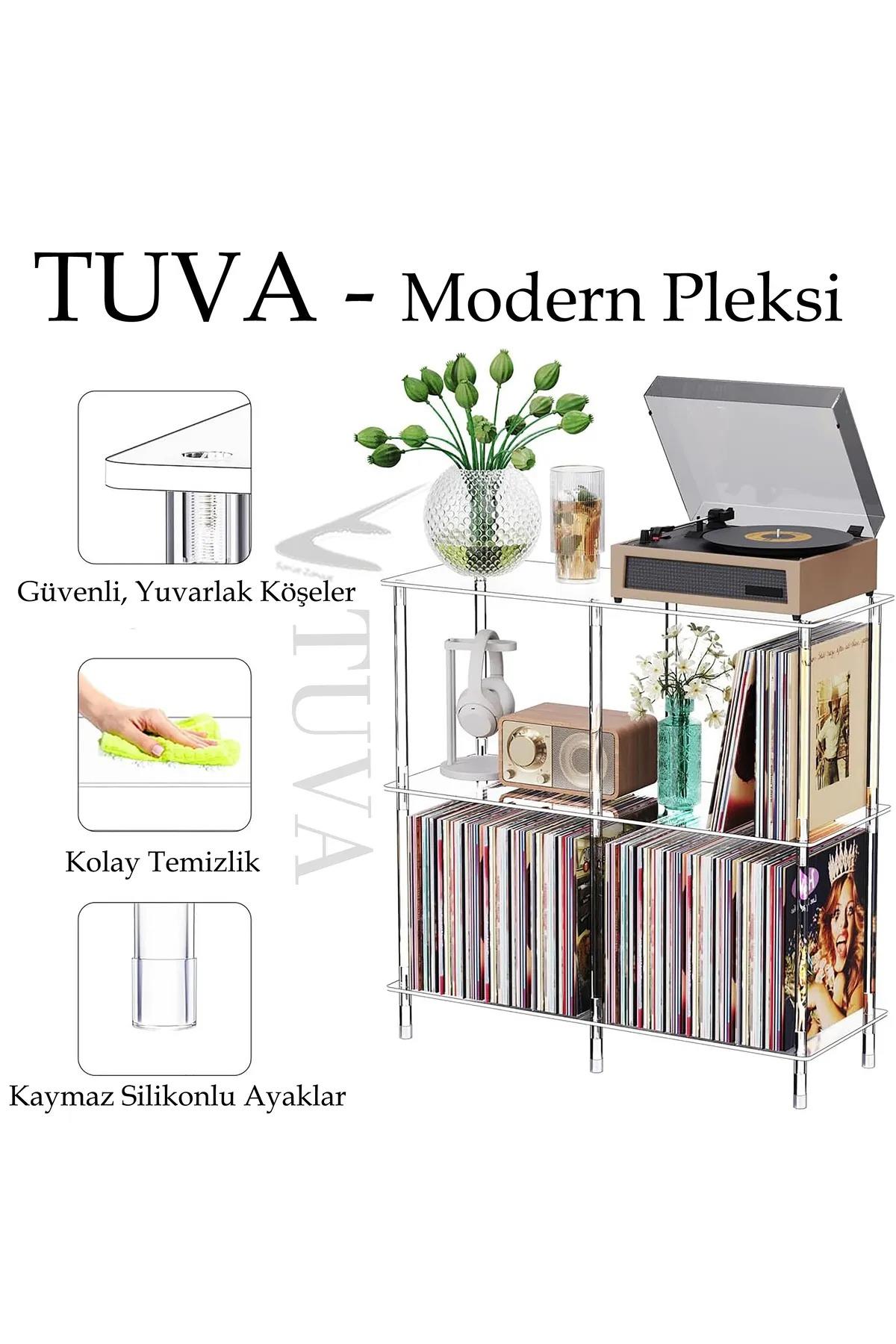 Modern Tuva Akrilik 3 Kat Raflı Elit Çubuk Ayak Şeffaf Pleksi Sehpa Komodin | Kolay Kurulum Demonte Premium Yan Sehpa