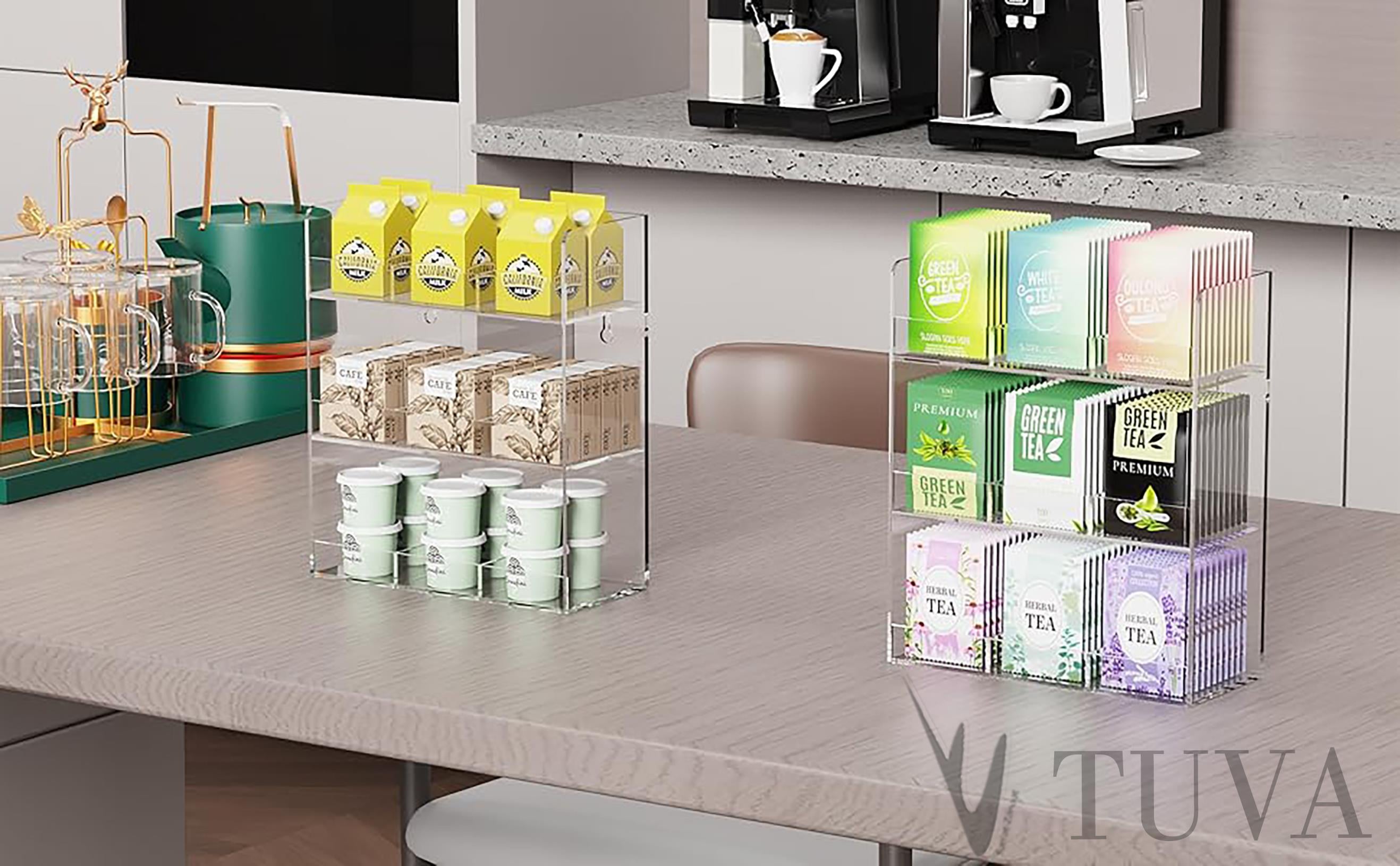 Modern Tuva Akrilik 3 Katlı 9 Bölme Minimalist Çay Poşeti ve Atıştırmalık Düzenleyici Organizer | Çok Amaçlı Kullanım | Elit Dekorasyon
