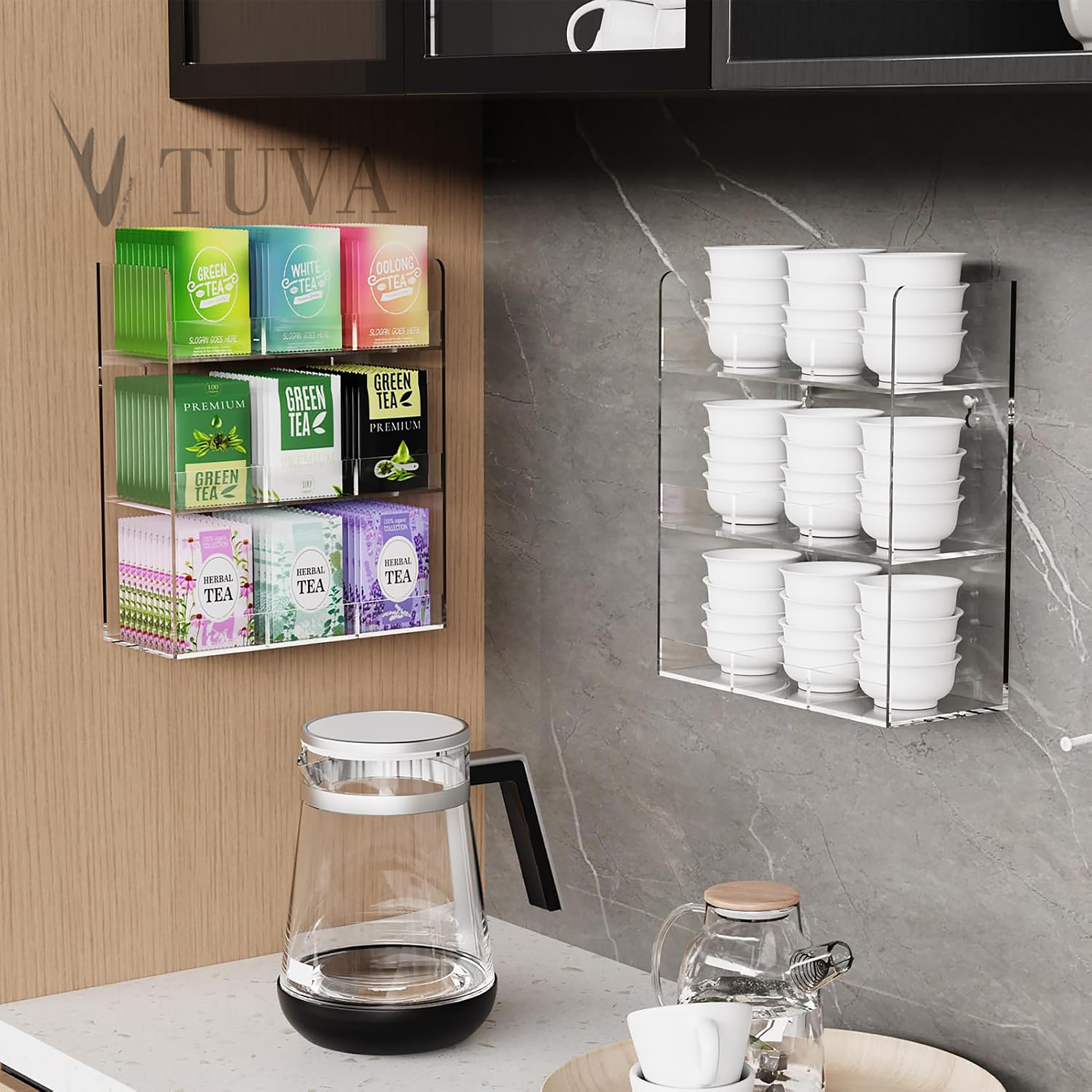 Modern Tuva Akrilik 3 Katlı 9 Bölme Minimalist Çay Poşeti ve Atıştırmalık Düzenleyici Organizer | Çok Amaçlı Kullanım | Elit Dekorasyon