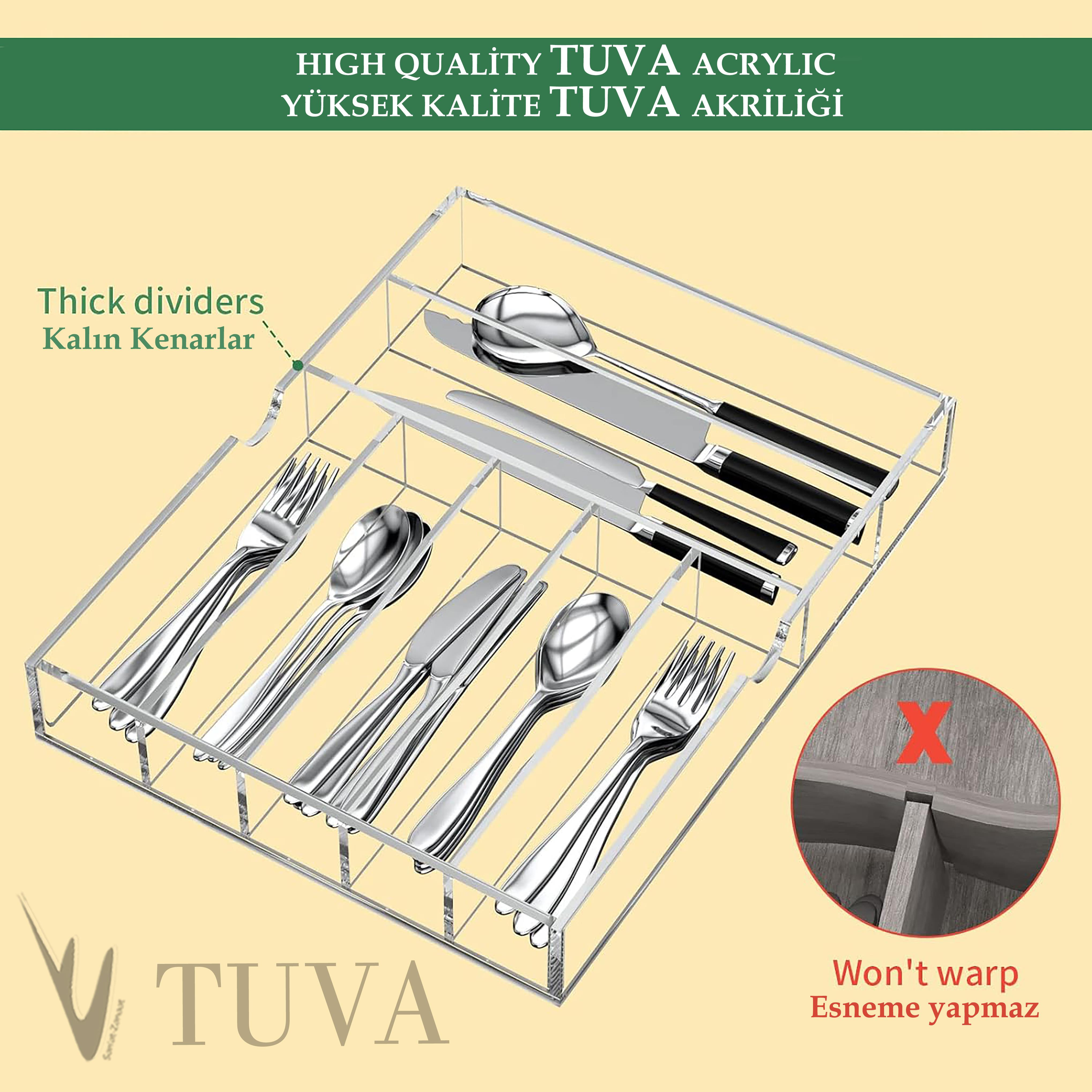 Modern Tuva Elit Çatal Kaşık Bıçak Organizer | Dolap İçi Çok Amaçlı Düzenleyici | Kafe, Restoran & Mutfak | Siyah & Şeffaf Seçenekli