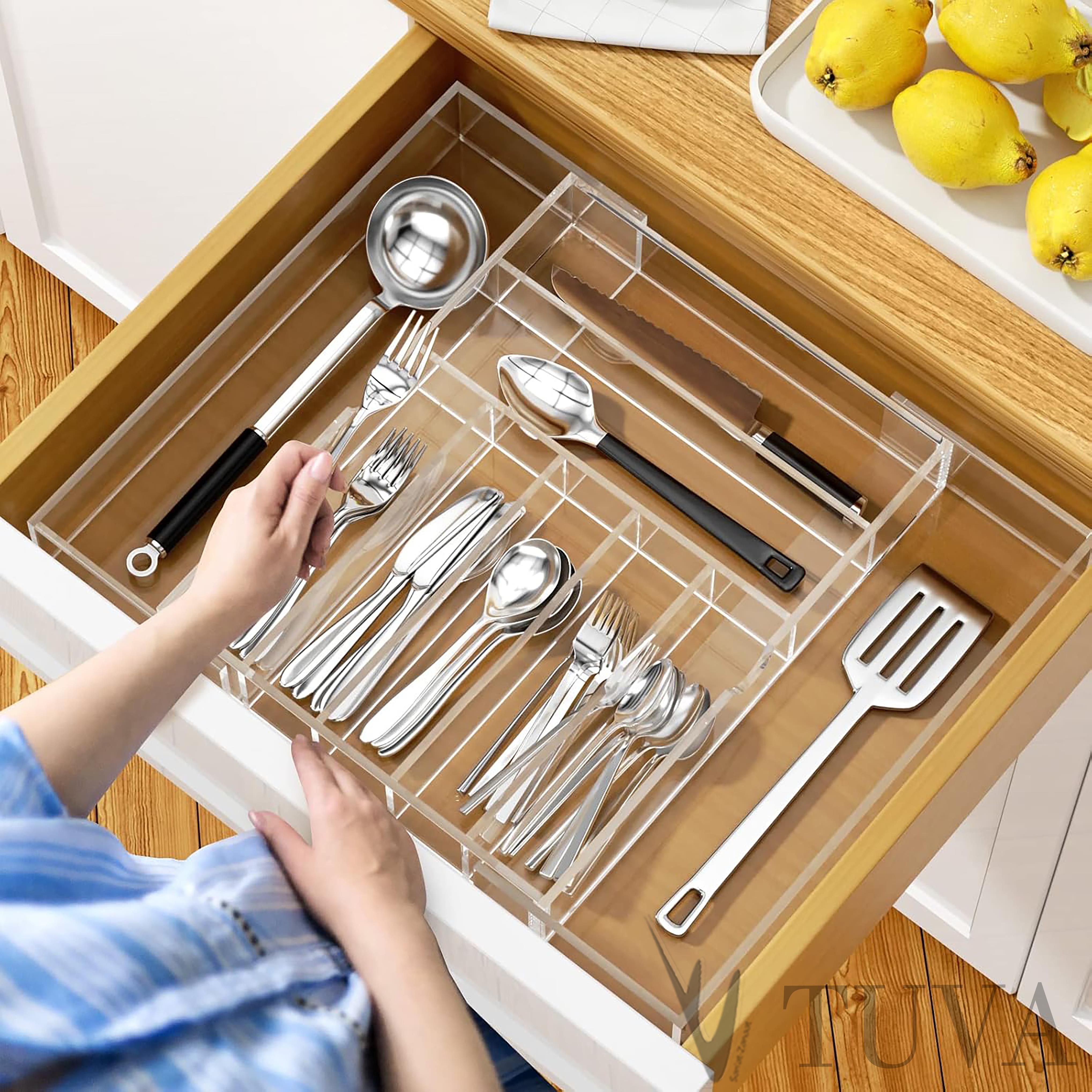 Modern Tuva Elit Çatal Kaşık Bıçak Organizer | Dolap İçi Çok Amaçlı Düzenleyici | Kafe, Restoran & Mutfak | Siyah & Şeffaf Seçenekli