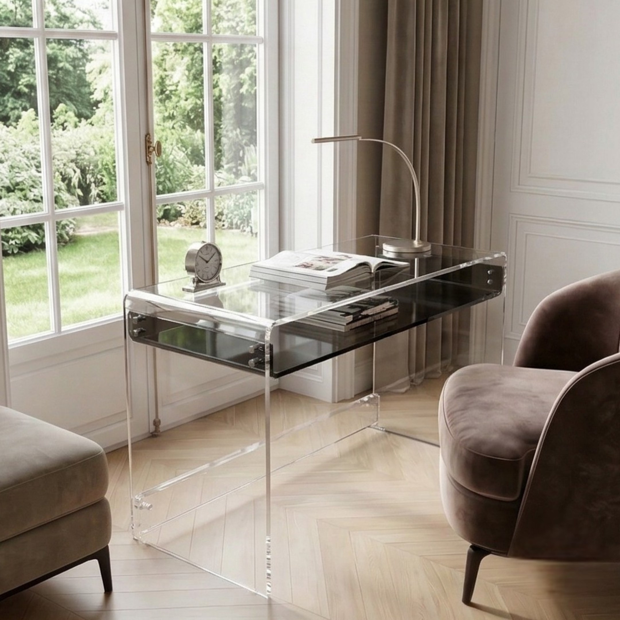 MONARCH CONSORT Core | Premium Çift Katmanlı Şeffaf Çalışma Masası ve Dresuar 