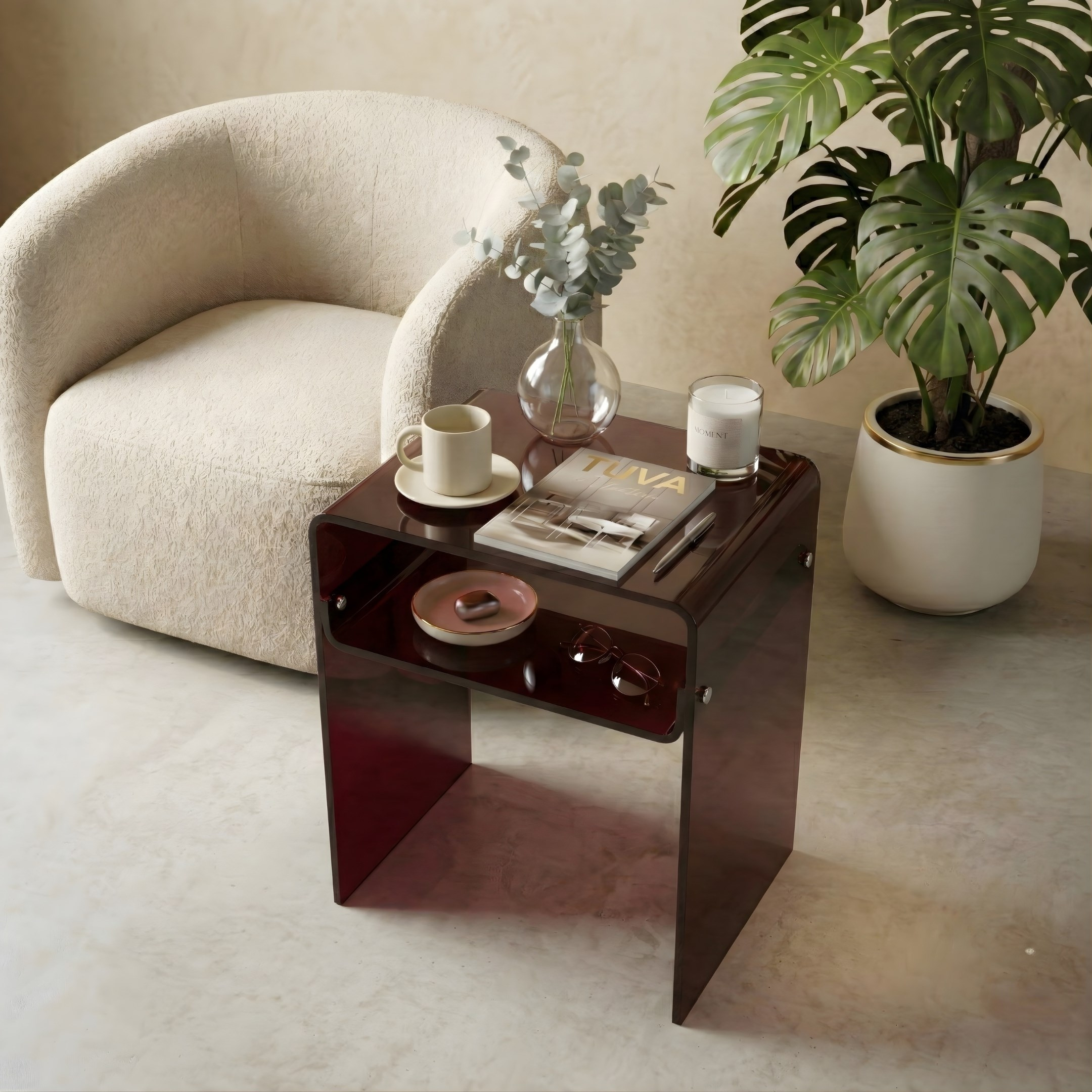 ORBITA | Bükümlü Tek Raflı Yan Sehpa & Komodin | Tuva Yeni Nesil & Premium Mobilya