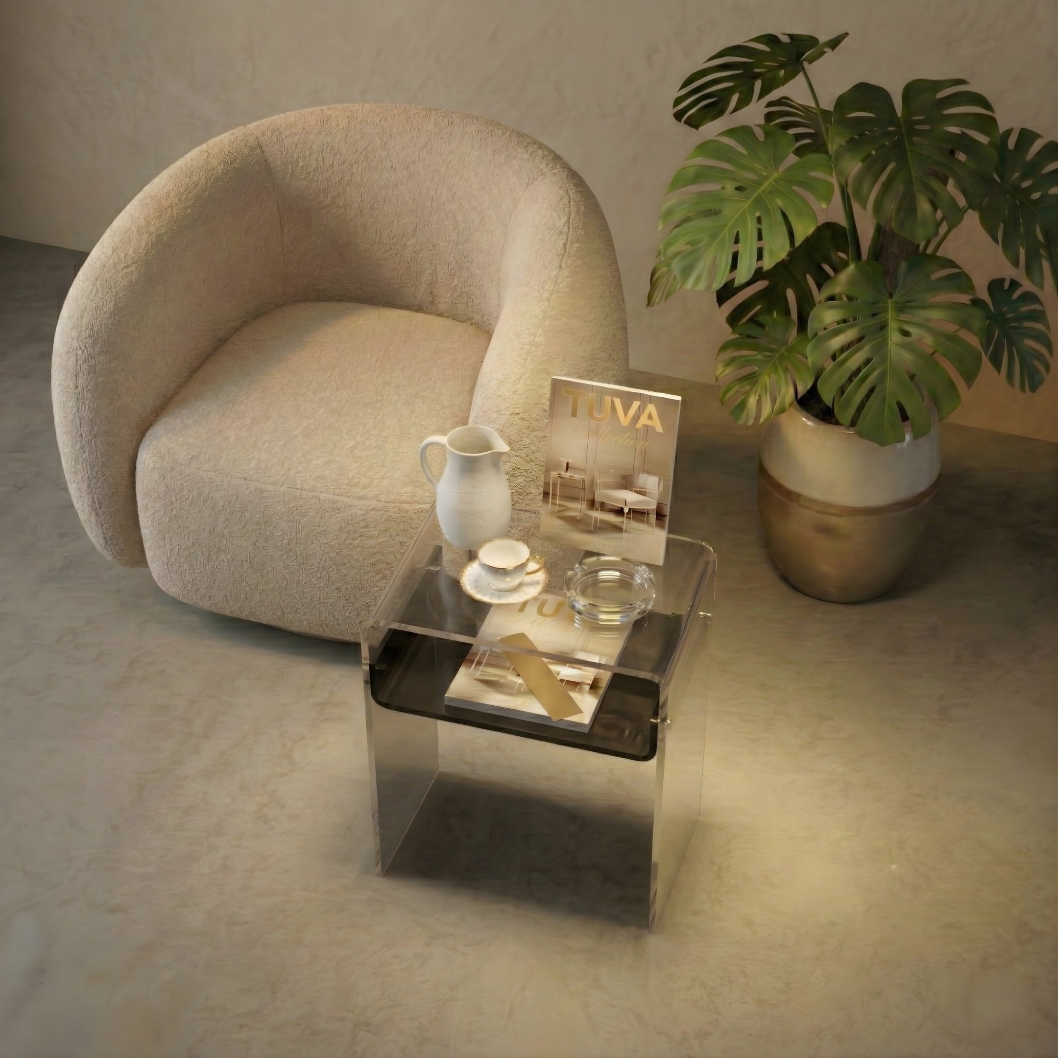 ORBITA CORE | Bükümlü Tek Raflı Yan Sehpa & Komodin | Tuva Yeni Nesil & Premium Mobilya