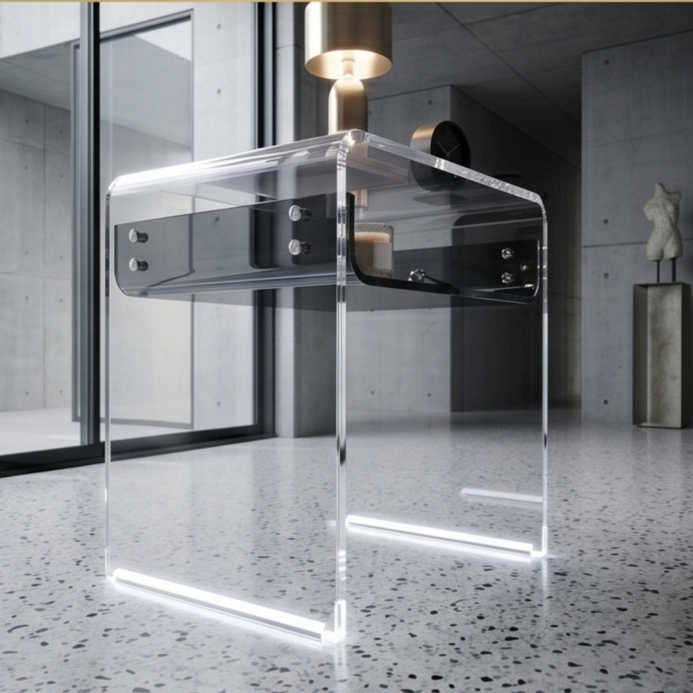 ORBITA SHINE | Led Ayaklı Büküm Raflı Pleksi Yan Sehpa Komodin | TUVA - Orbit Collection