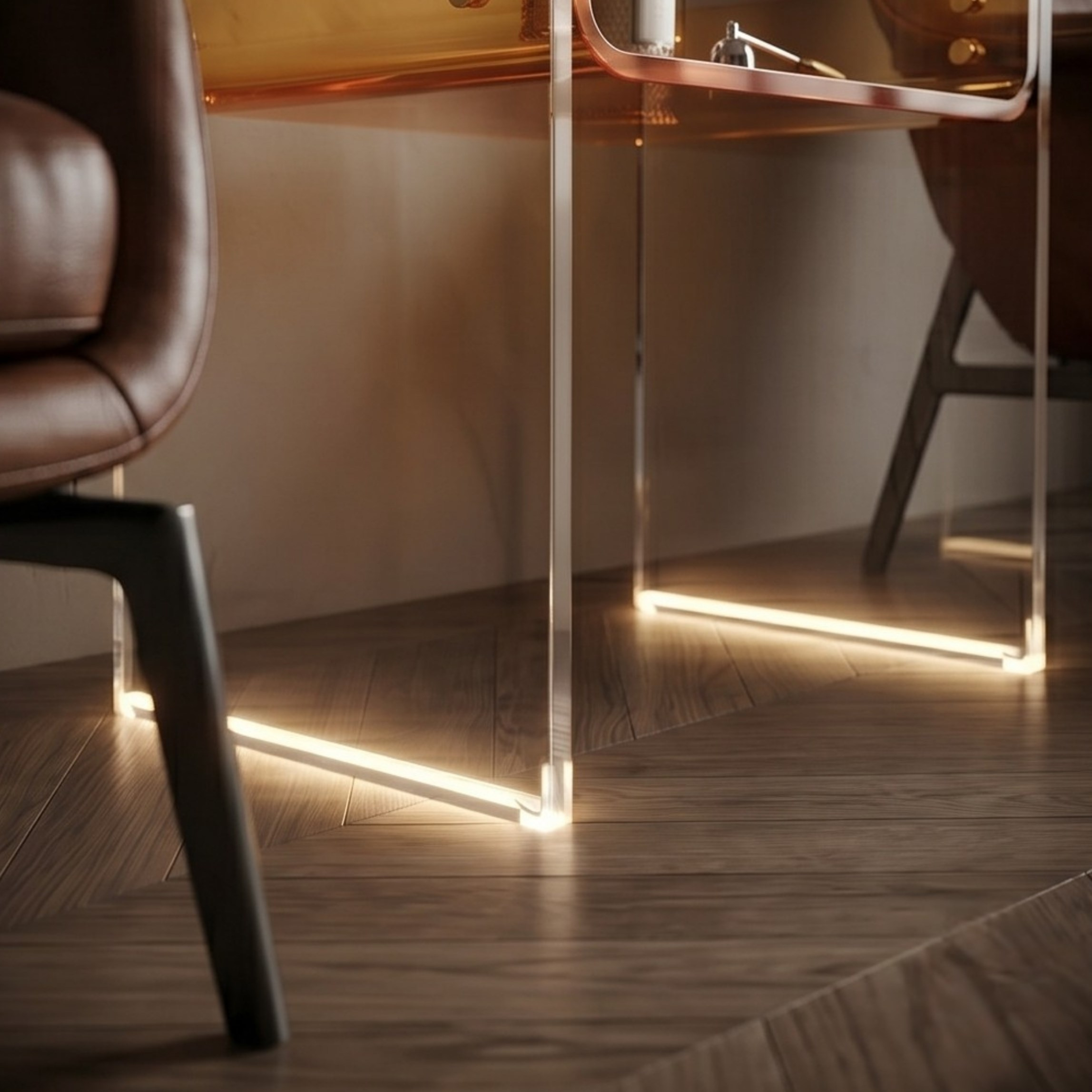 ORBITA SHINE | Led Ayaklı Büküm Raflı Pleksi Yan Sehpa Komodin | TUVA - Orbit Collection